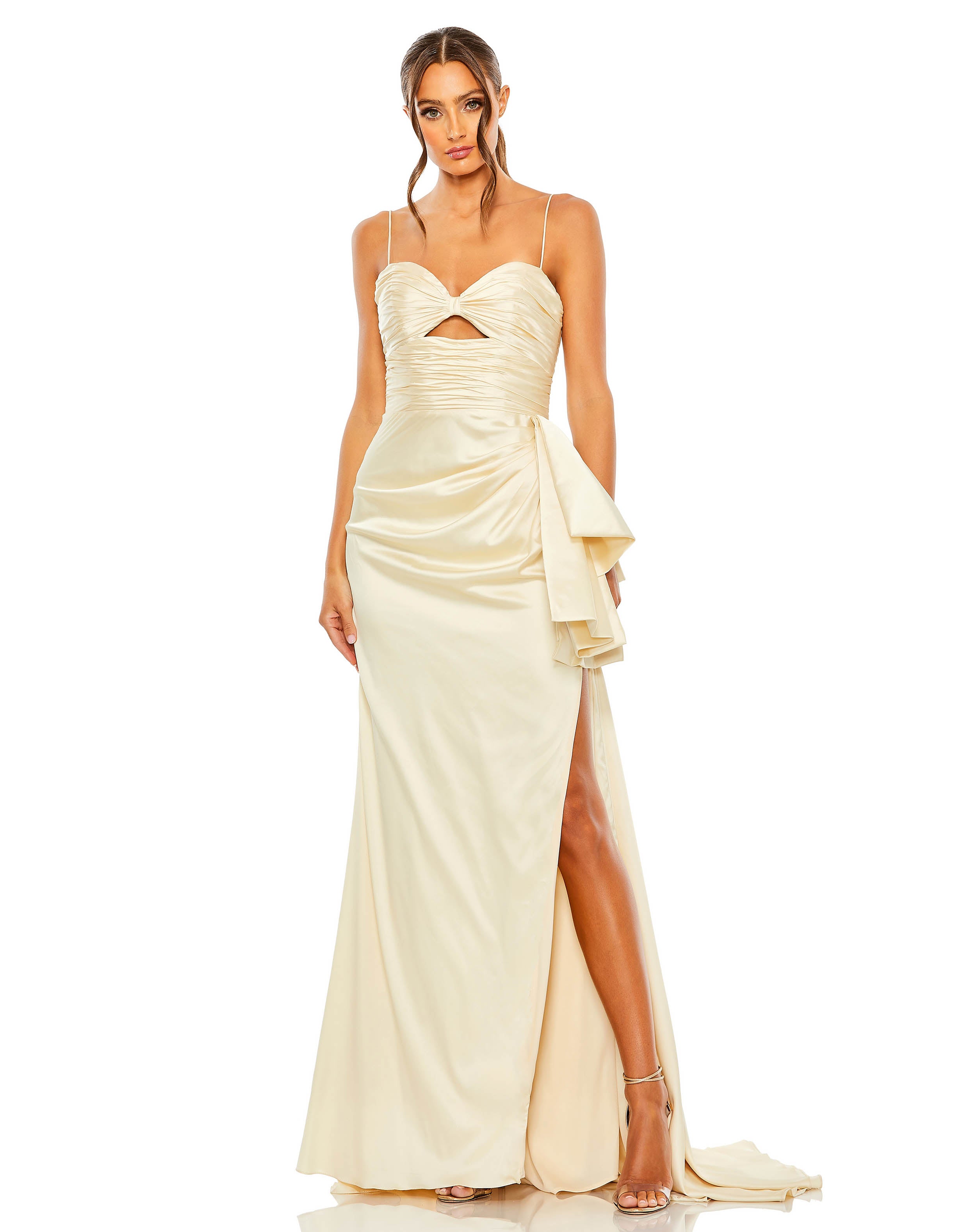 Strapless Cut Out Side Bow Gown