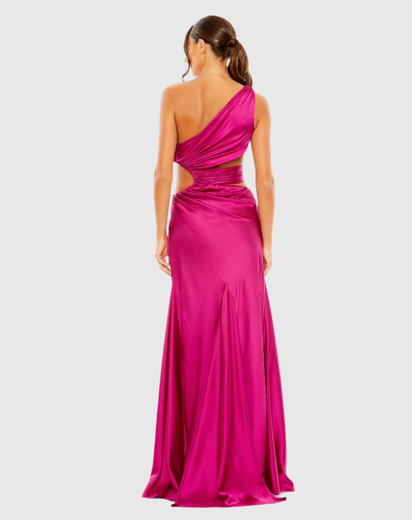 Pink Cut Out One Shoulder Satin Gown - Mac Duggal