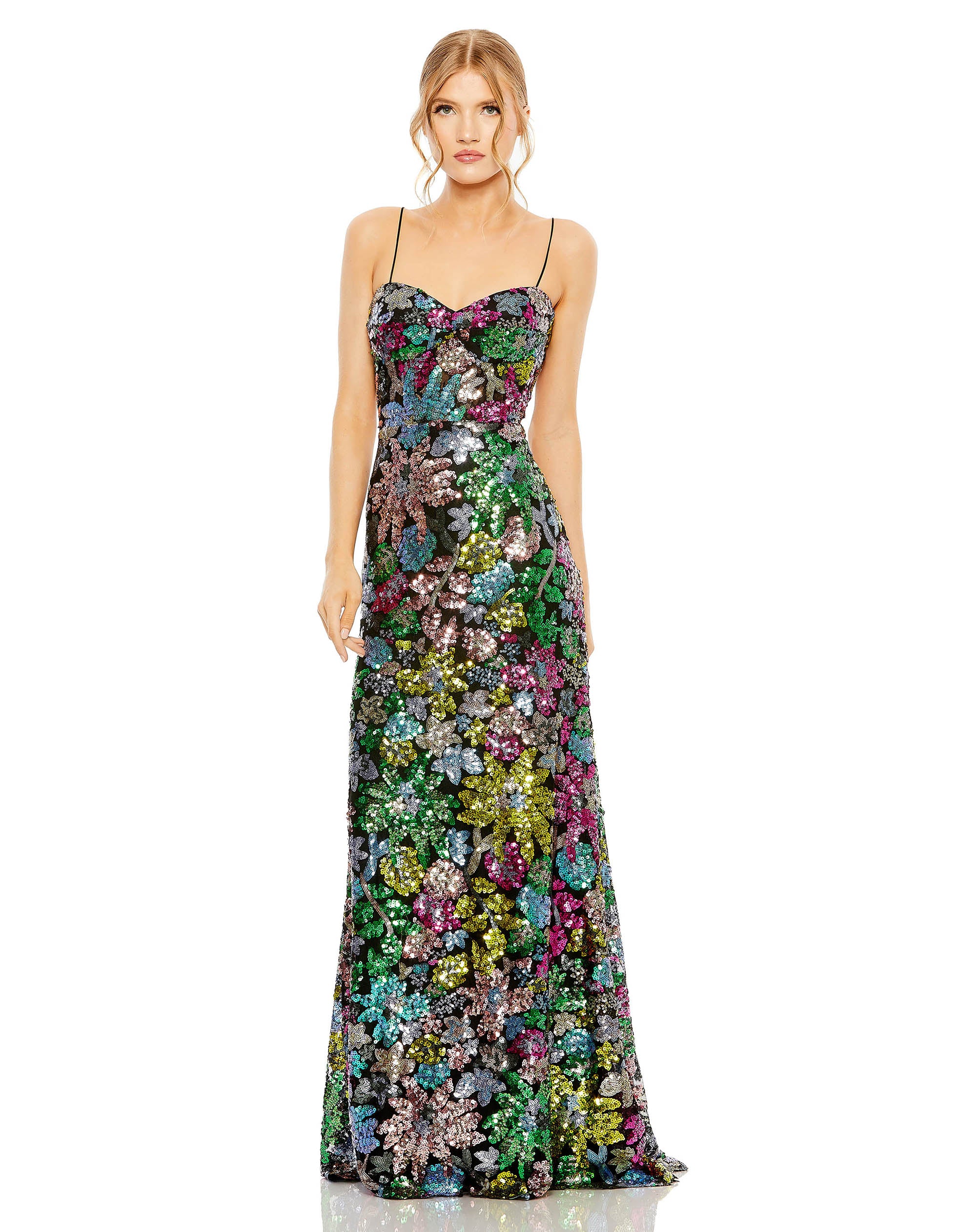 Sweetheart Sleeveless Floral Sequin Gown