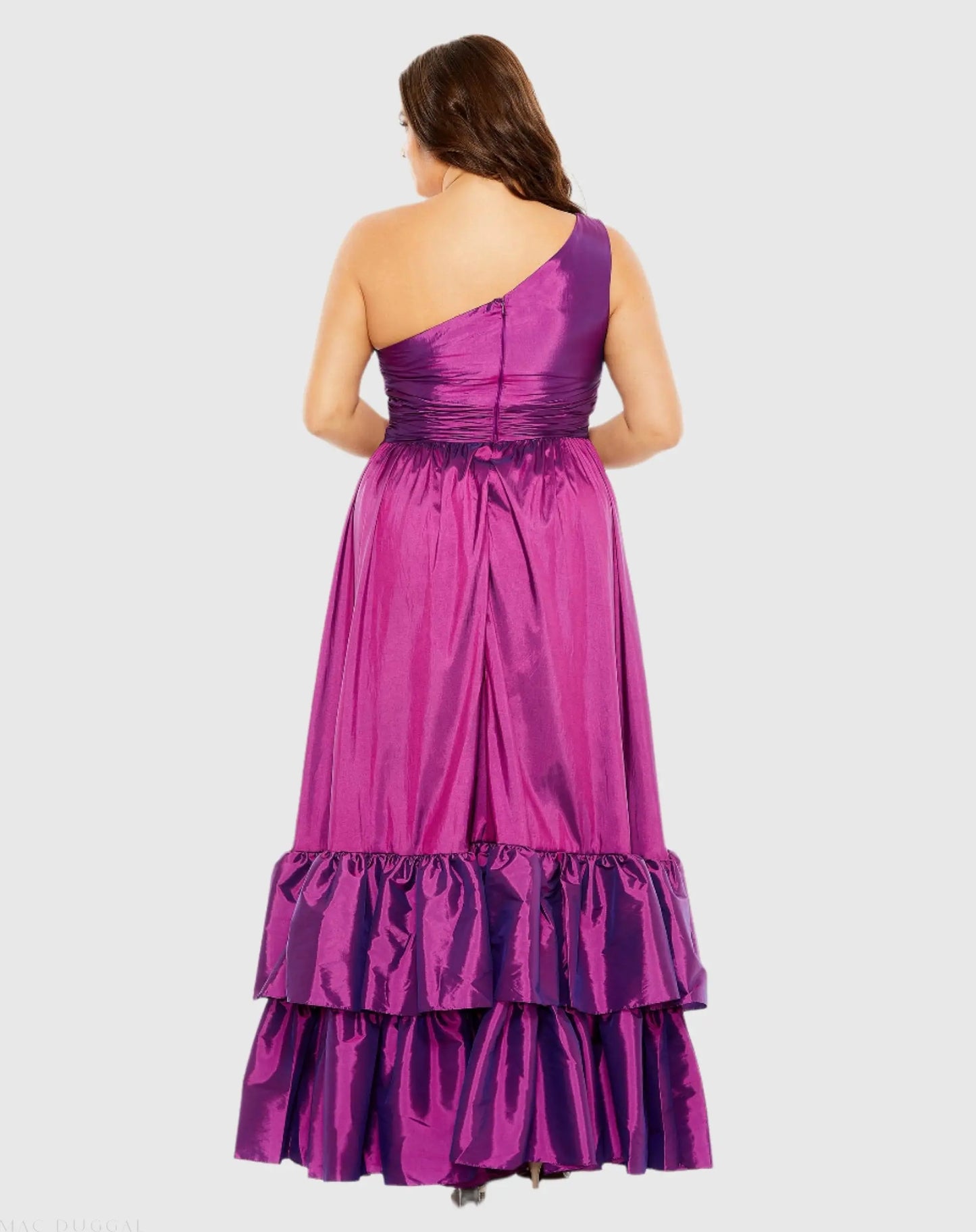 Purple One-Shoulder Tiered Ruffle Hem Evening Gown - Mac Duggal