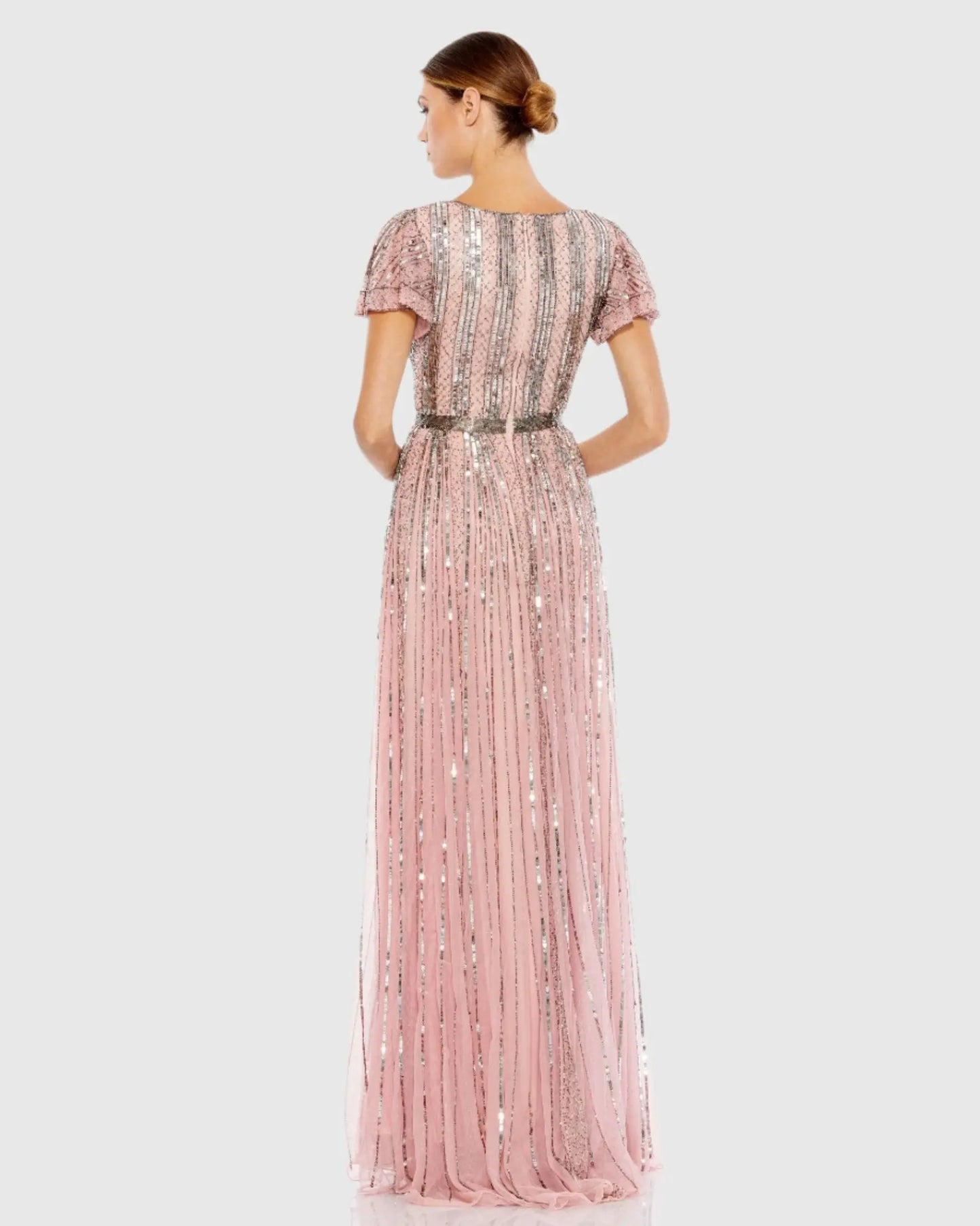 Pink Stripe Sequin V-Neck Gown - Mac Duggal