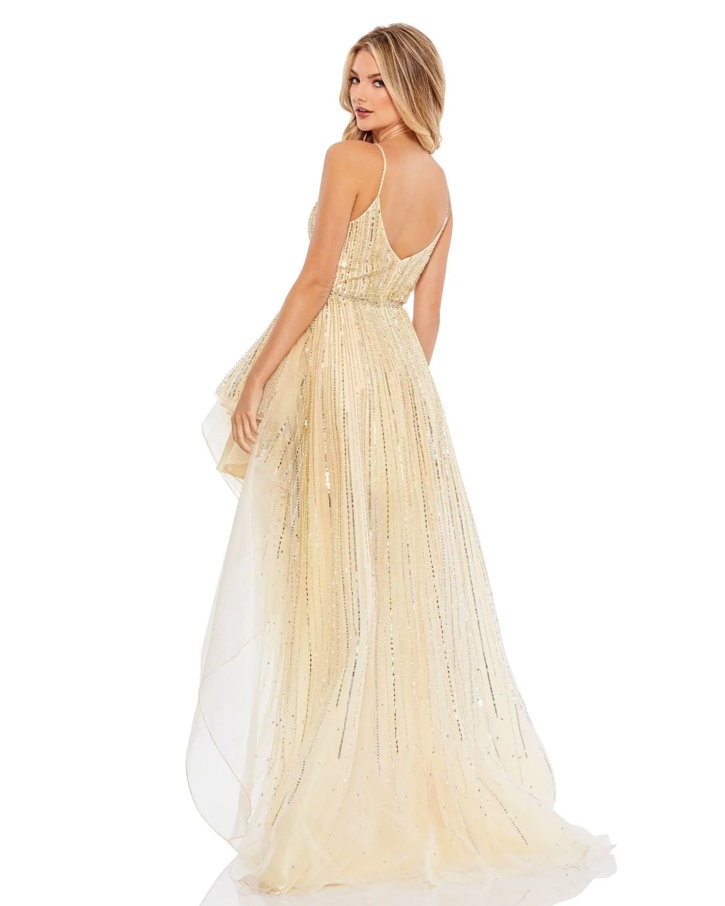 Embellished Sleeveless Draped A Line Gown - Mac Duggal