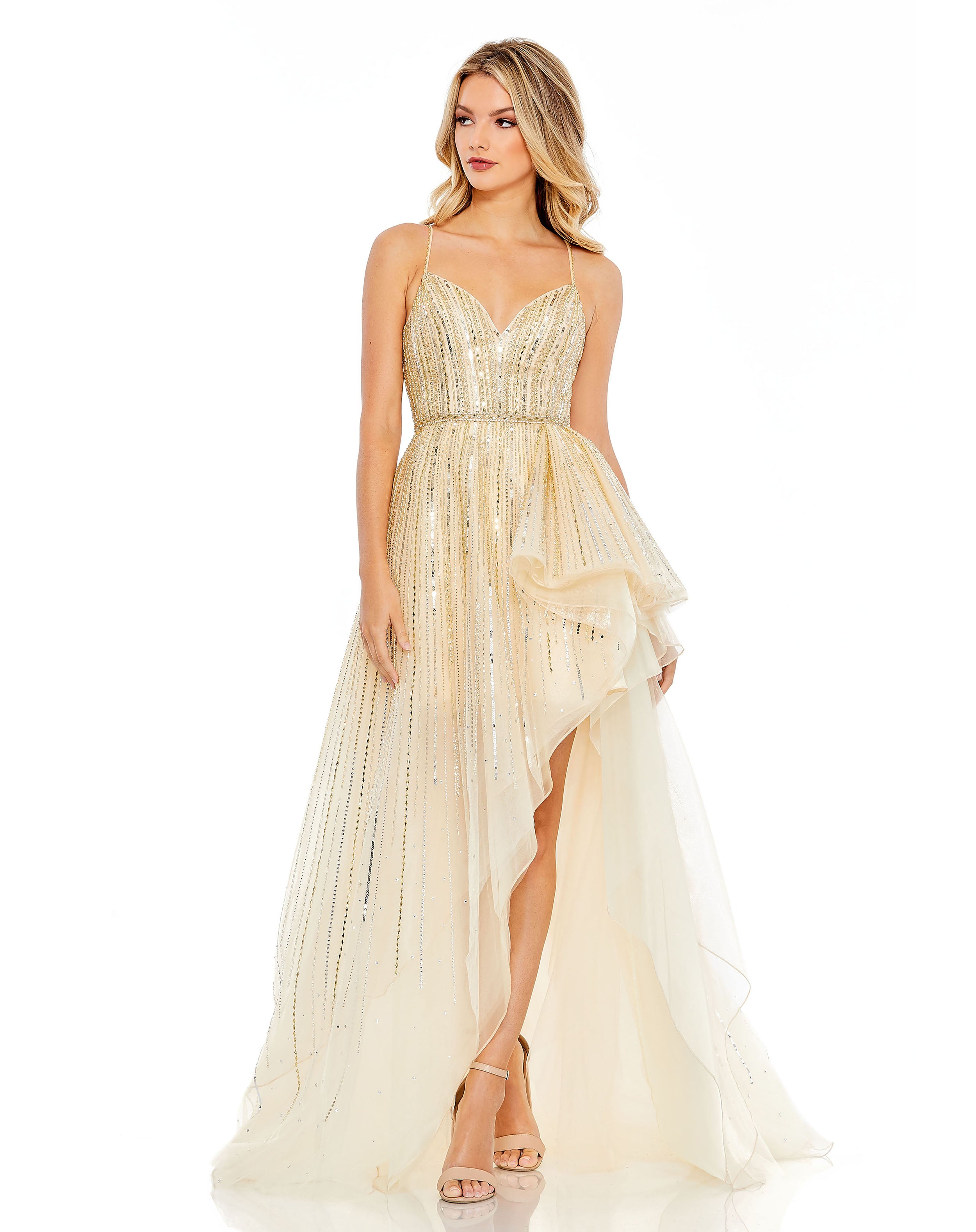 Embellished Sleeveless Draped A Line Gown