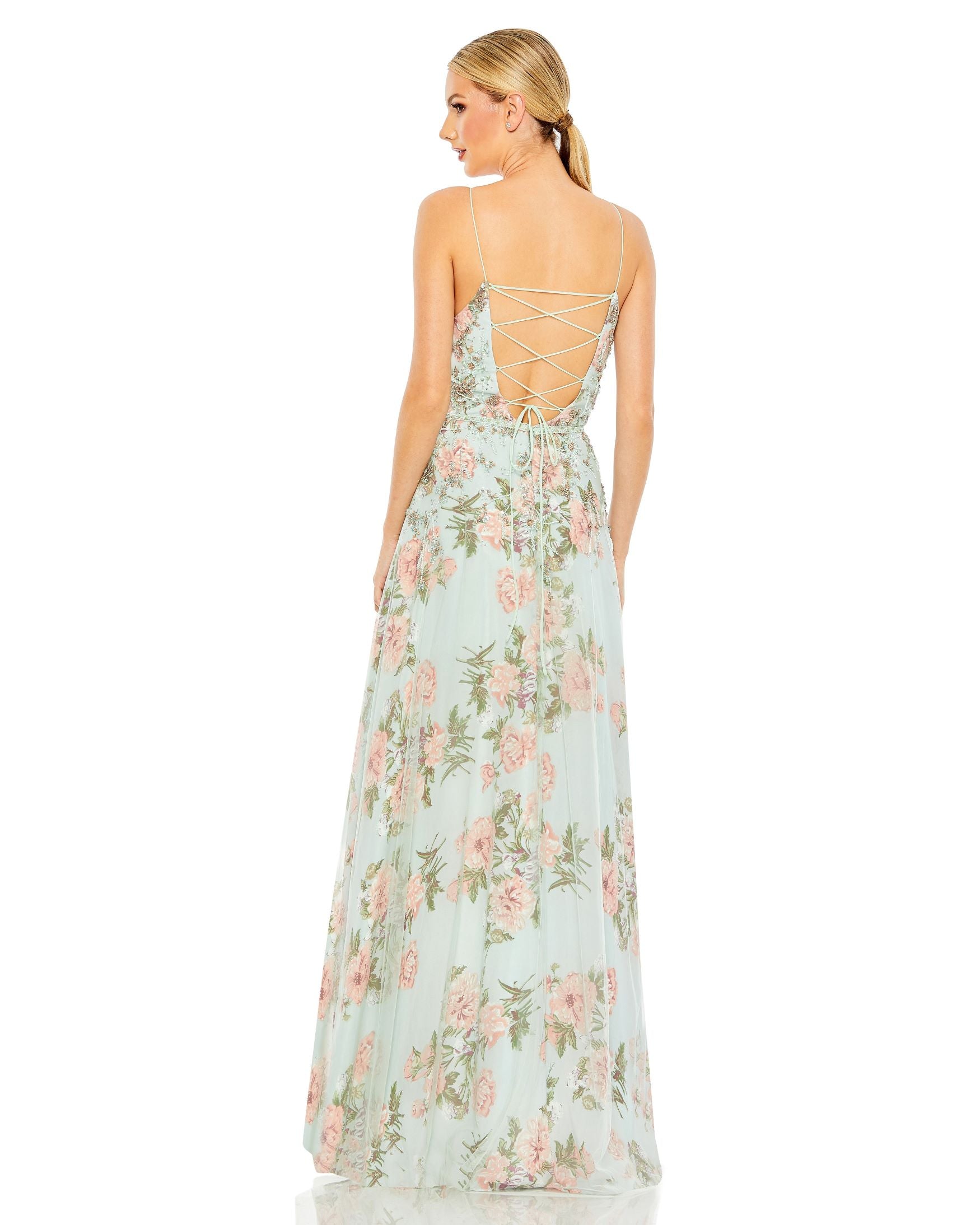 Embellished Lace Up Sleeveless Gown - FINAL SALE