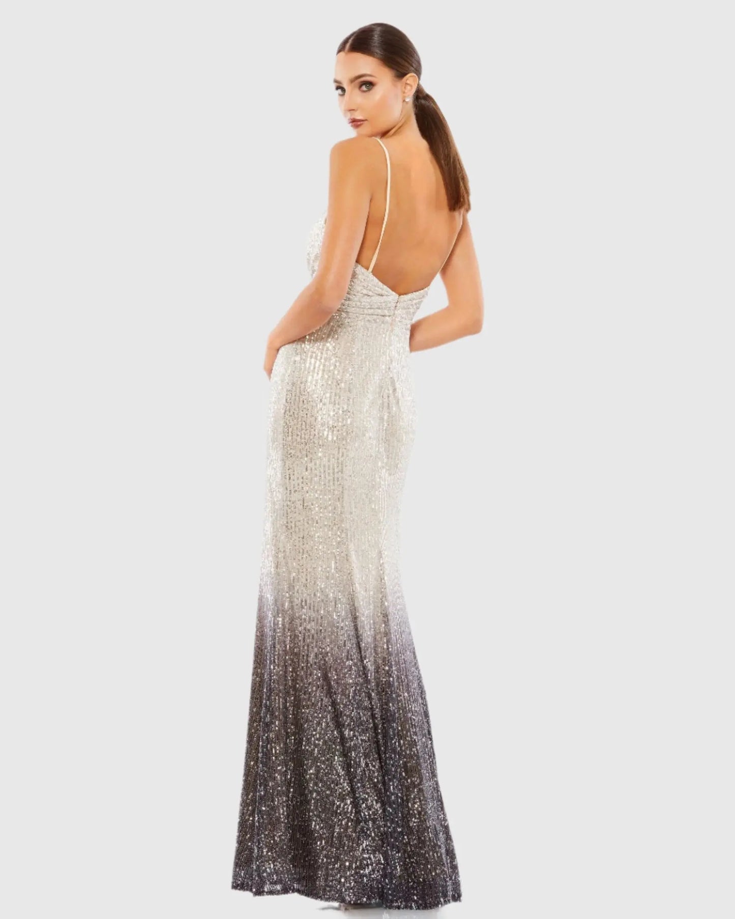 Plunge Neck Ombre Sequin Gown - Mac Duggal