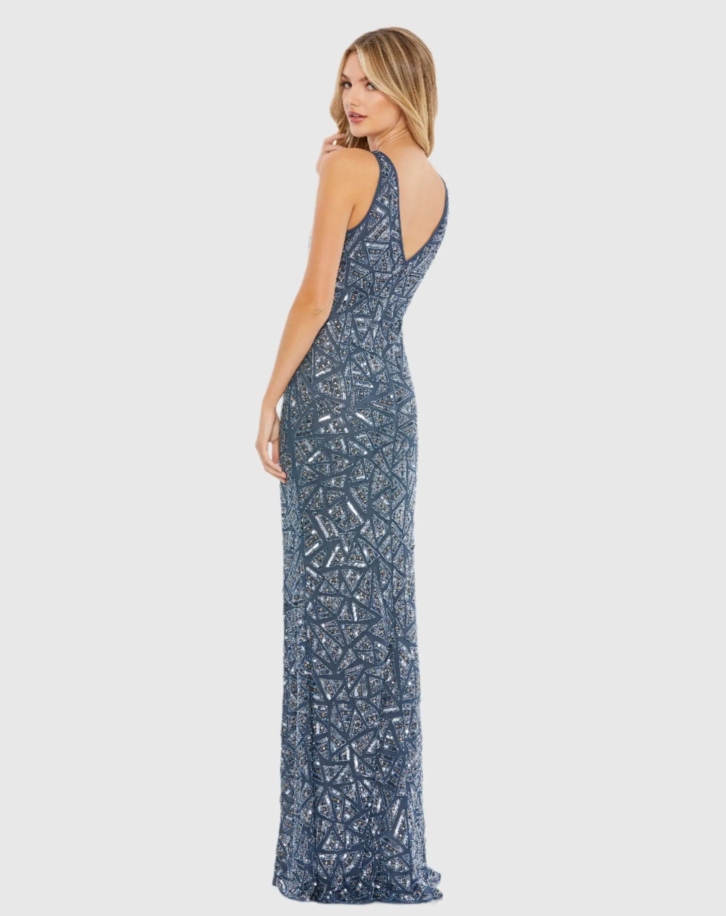 Embellished V Neck Sleeveless Gown - Mac Duggal