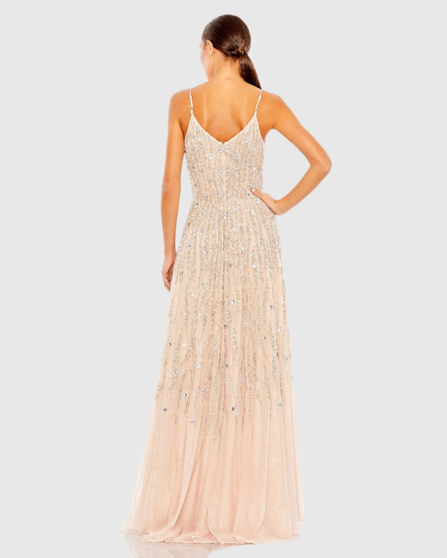 Pink Embellished V Neck Sleeveless A Line Gown - Mac Duggal