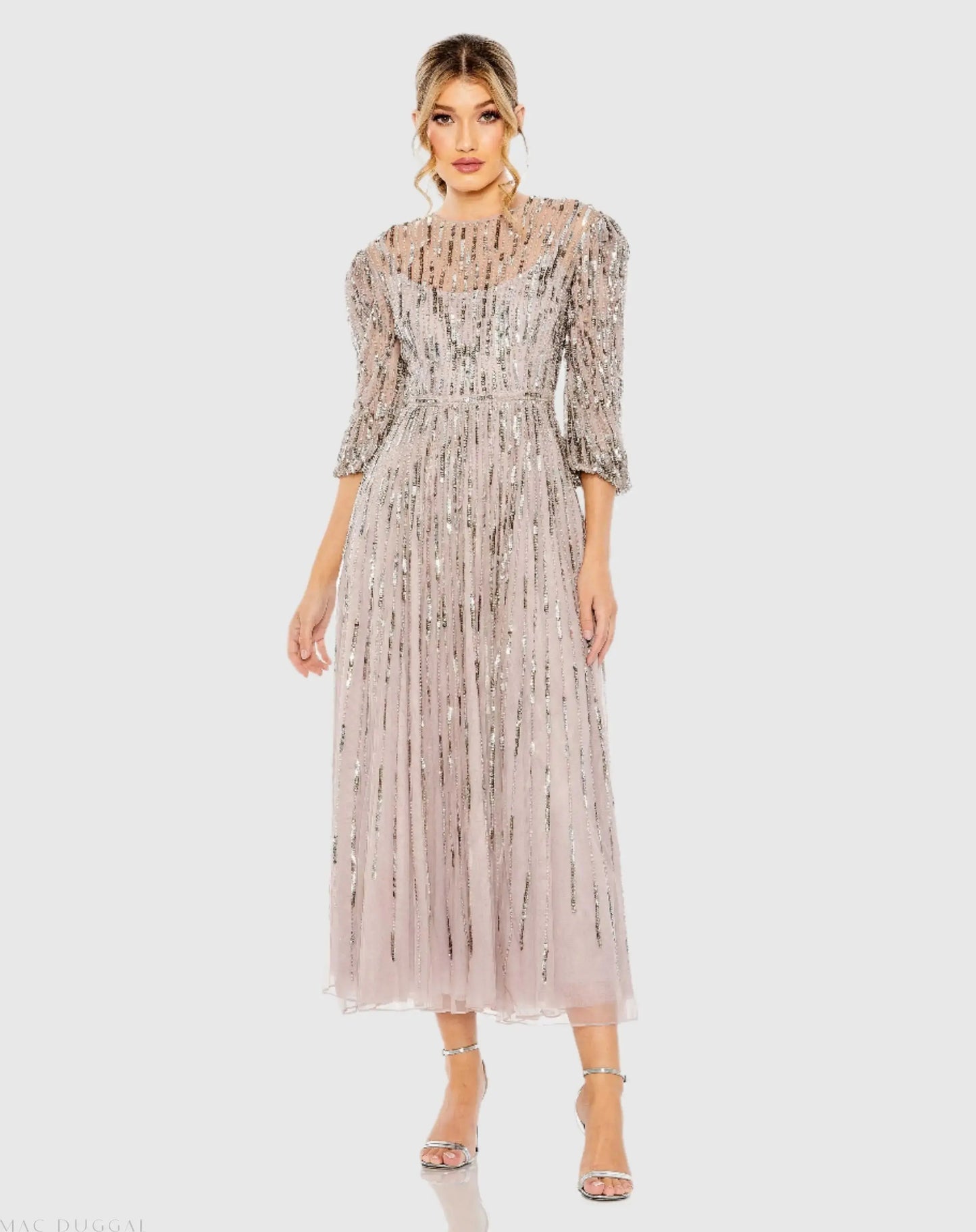 Purple Beaded High Neck Midi Dress