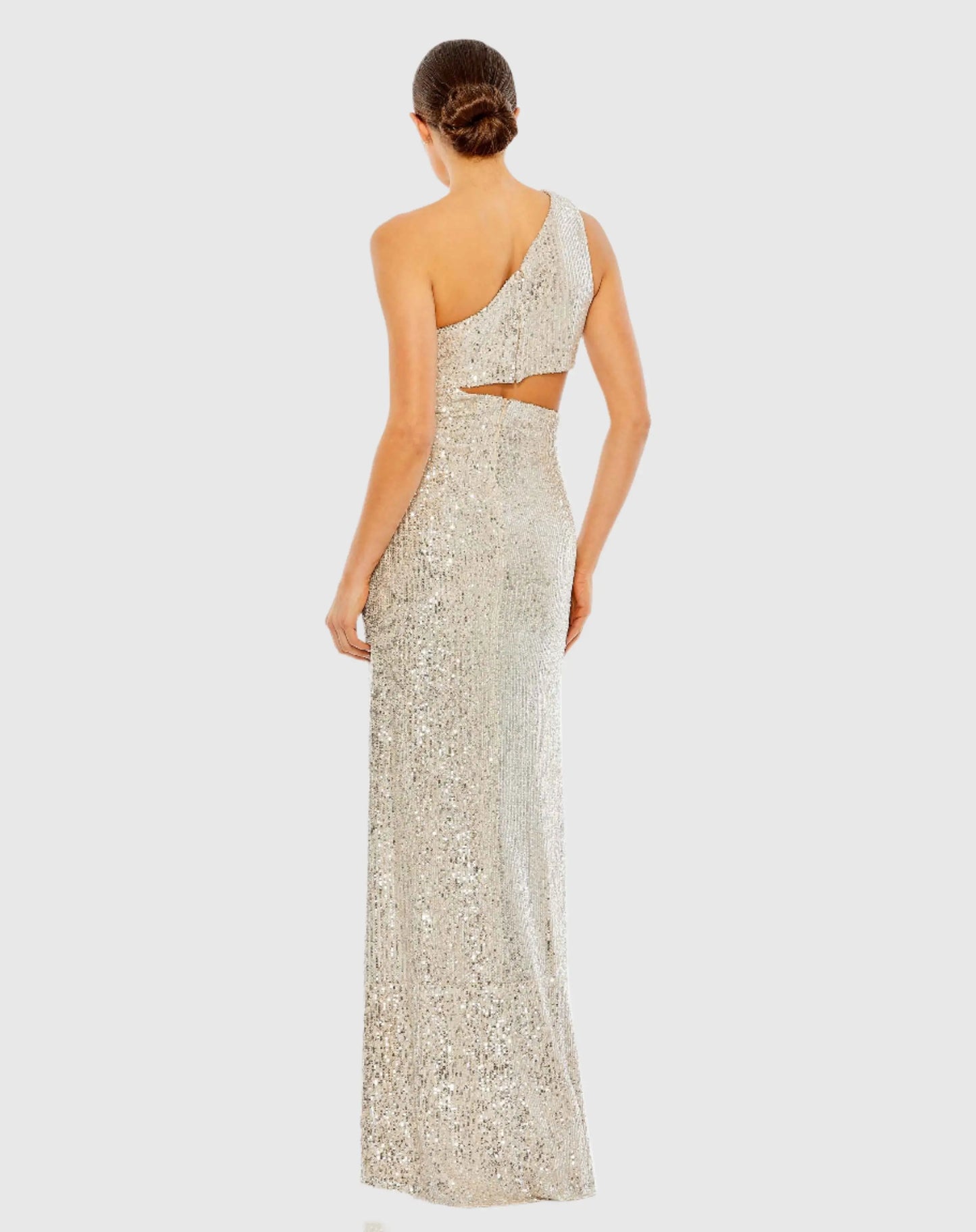 Sequin One Shoulder Cut Out Gown - Mac Duggal