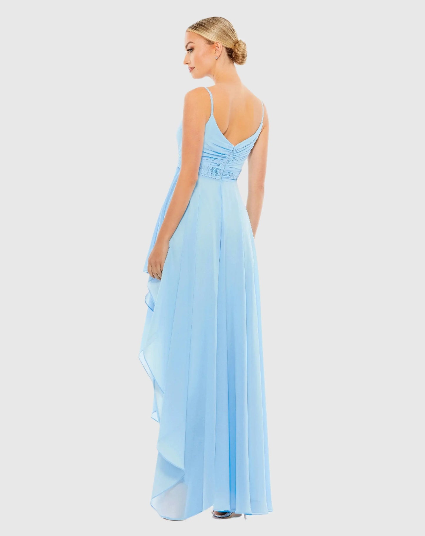 Blue Asymmetrical Hem Chiffon Maxi Dress - Mac Duggal