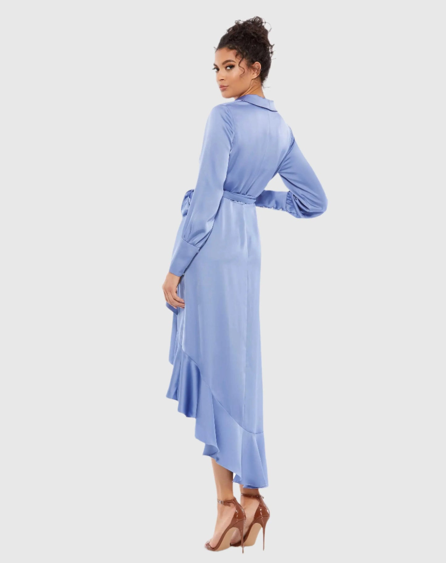 Blue Long Sleeve Faux Wrap Midi Dress - Mac Duggal