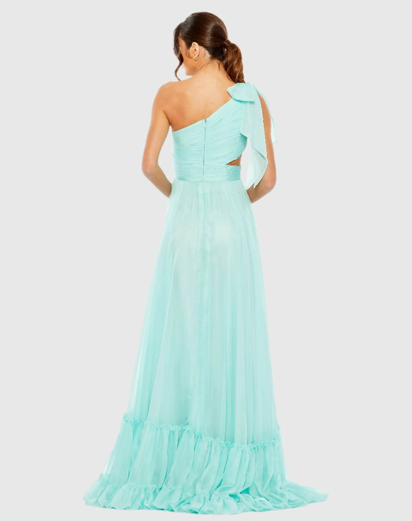 Blue Tiered One Shoulder Ruched Gown - Mac Duggal