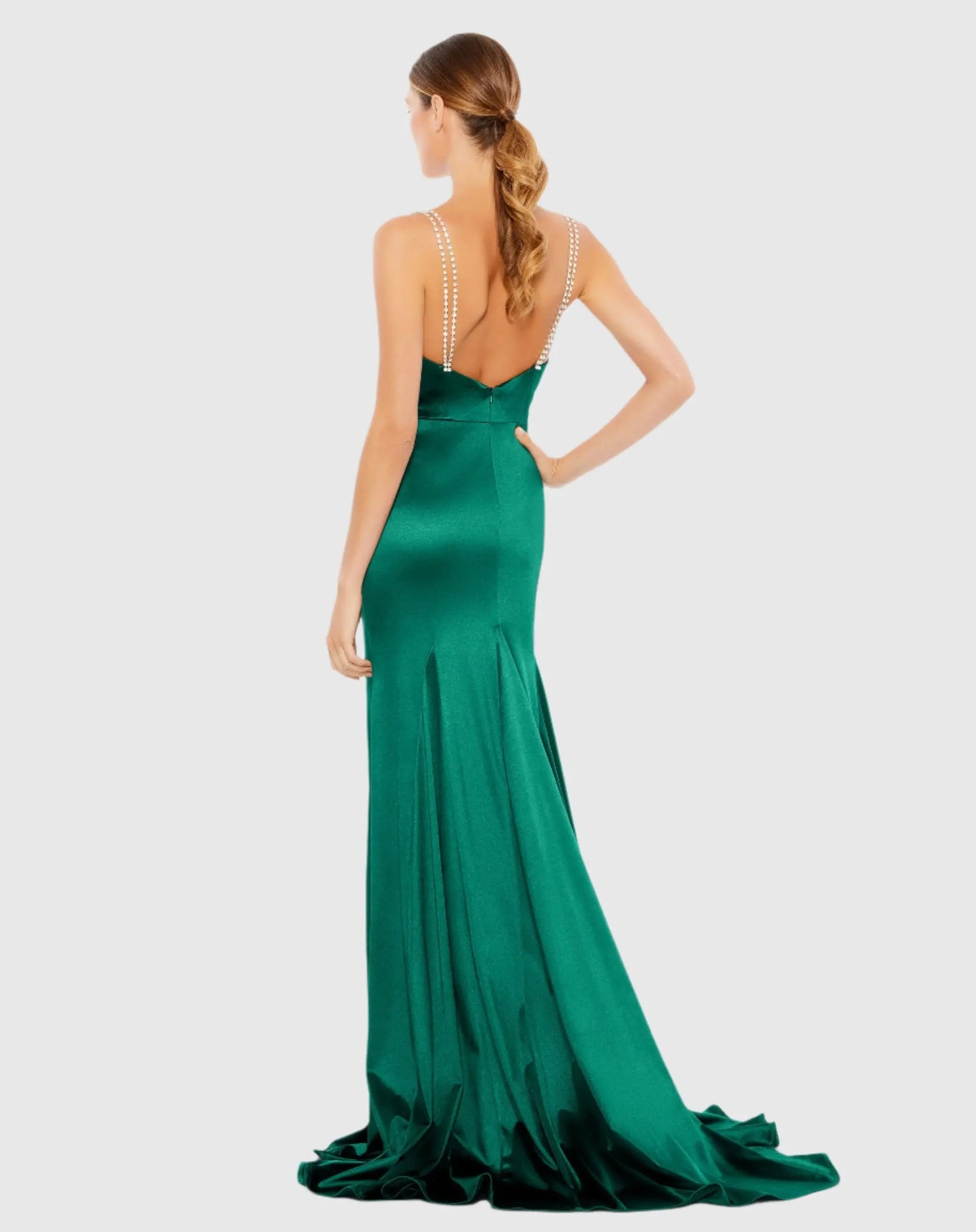 Charmeuse Rhinestone Strap Trumpet Gown Ieena for Mac Duggal