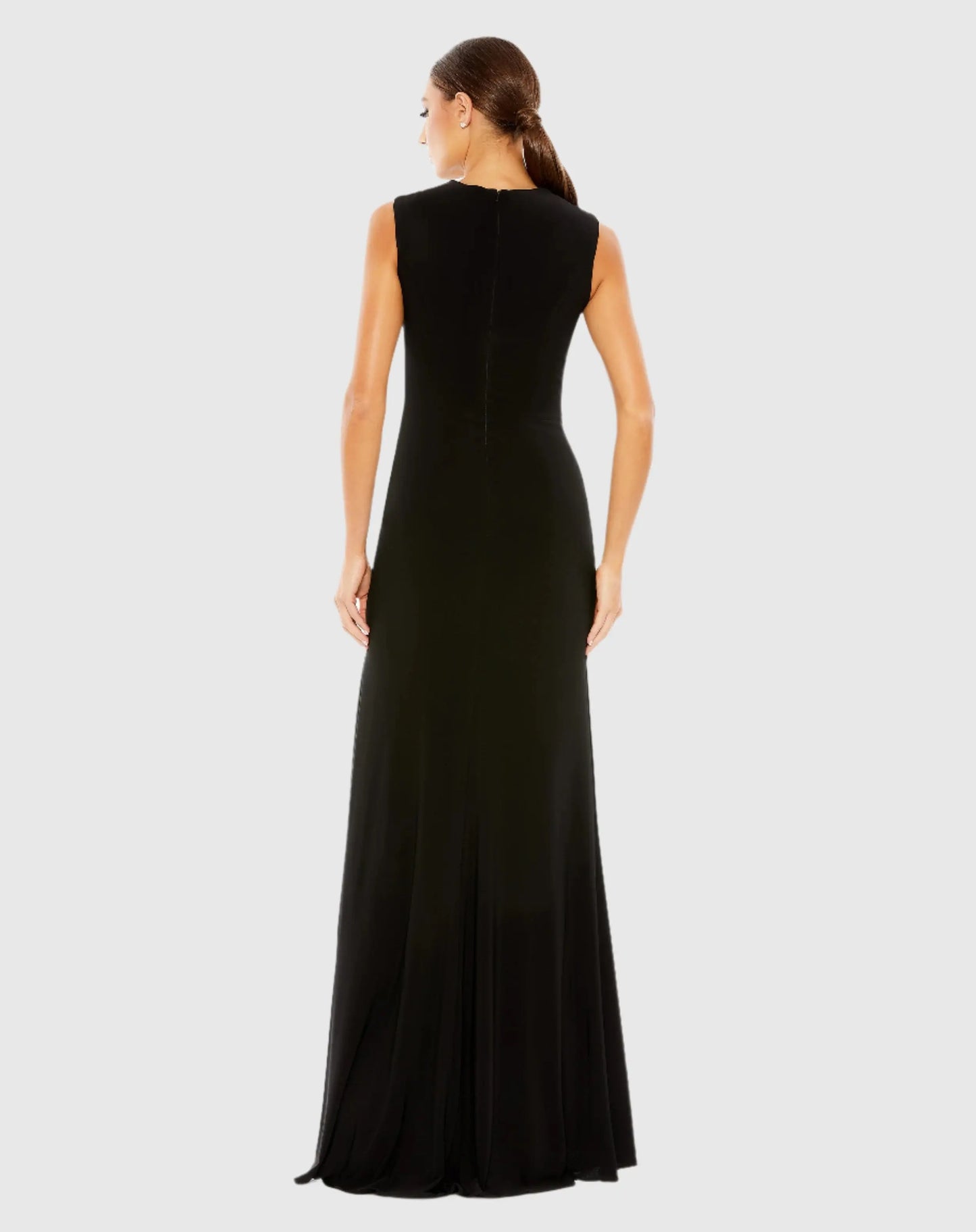 Draped Side Knot Jersey Gown w/ Rhinestone Ring - Mac Duggal