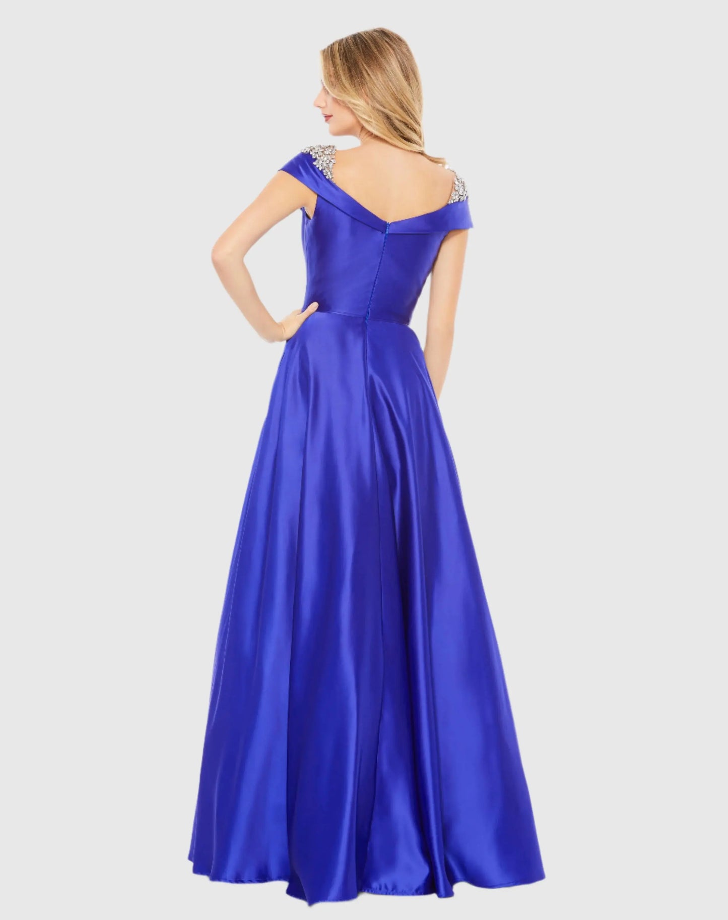 Embellished Cap Sleeve V Neck A Line Gown - Mac Duggal