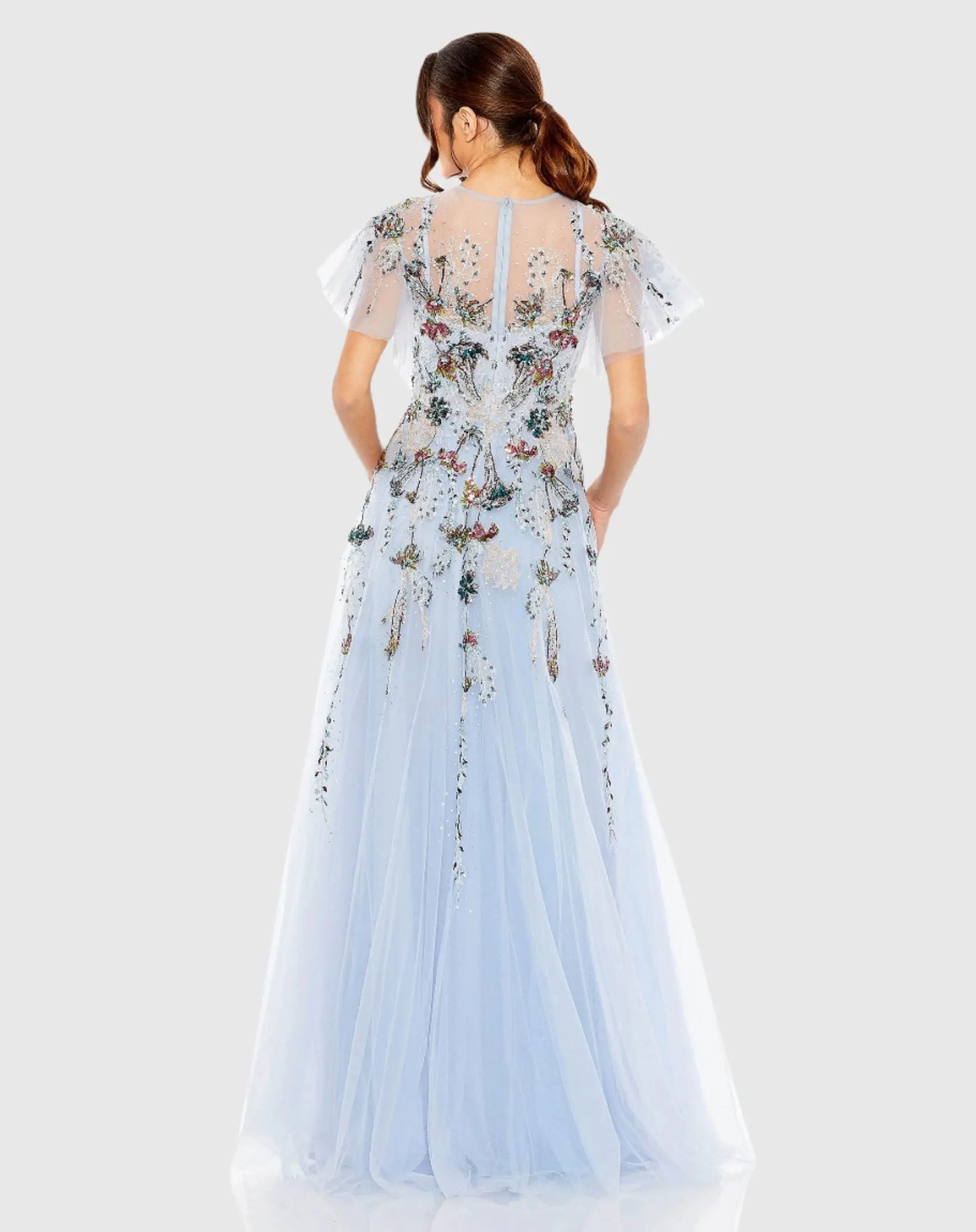 Embellished Multi Color Flutter Sleeve A-Line Dress - Mac Duggal