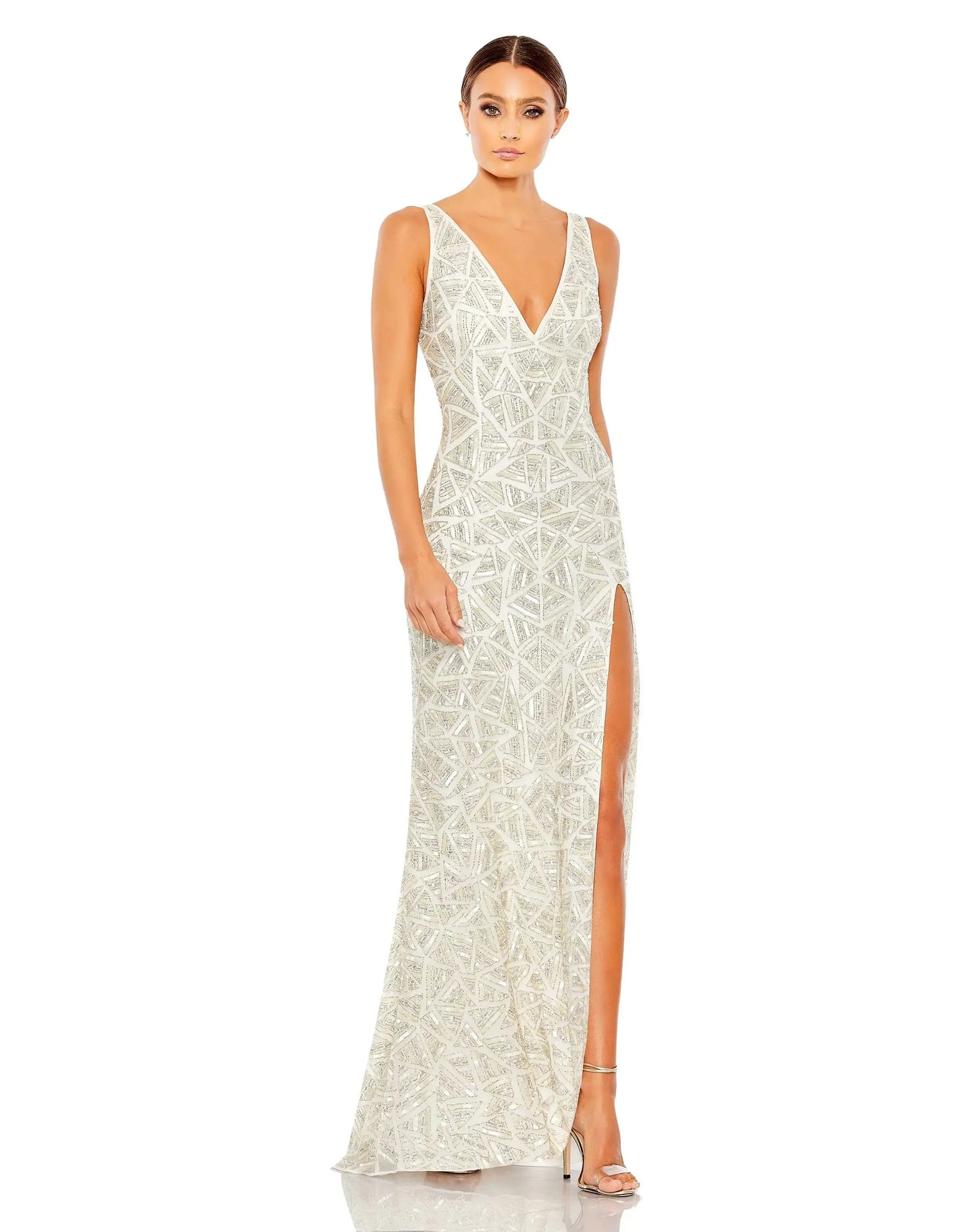 Embellished V Neck Sleeveless Gown - Mac Duggal