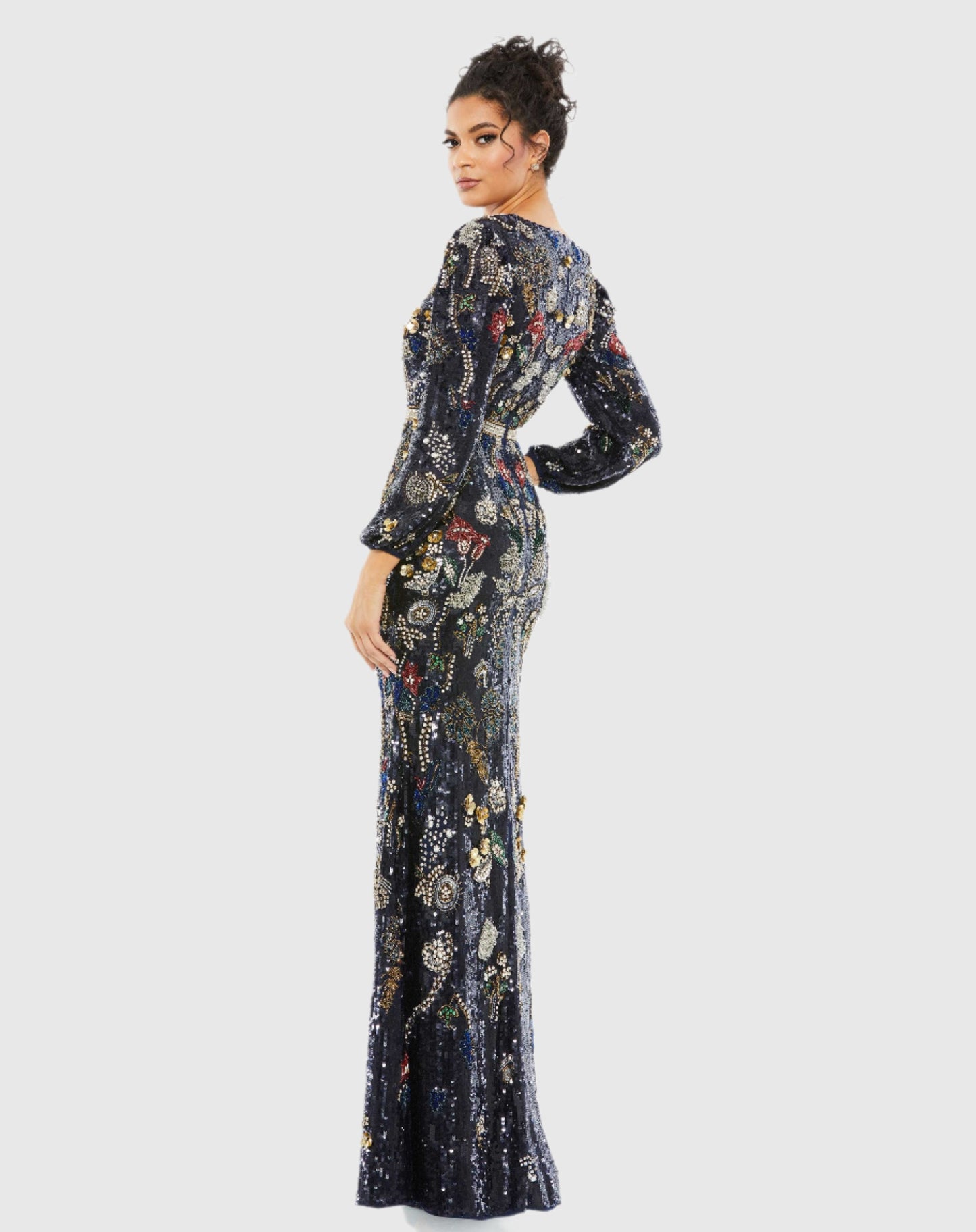 Embellished Wrap Over Bishop Sleeve Gown Mac Duggal