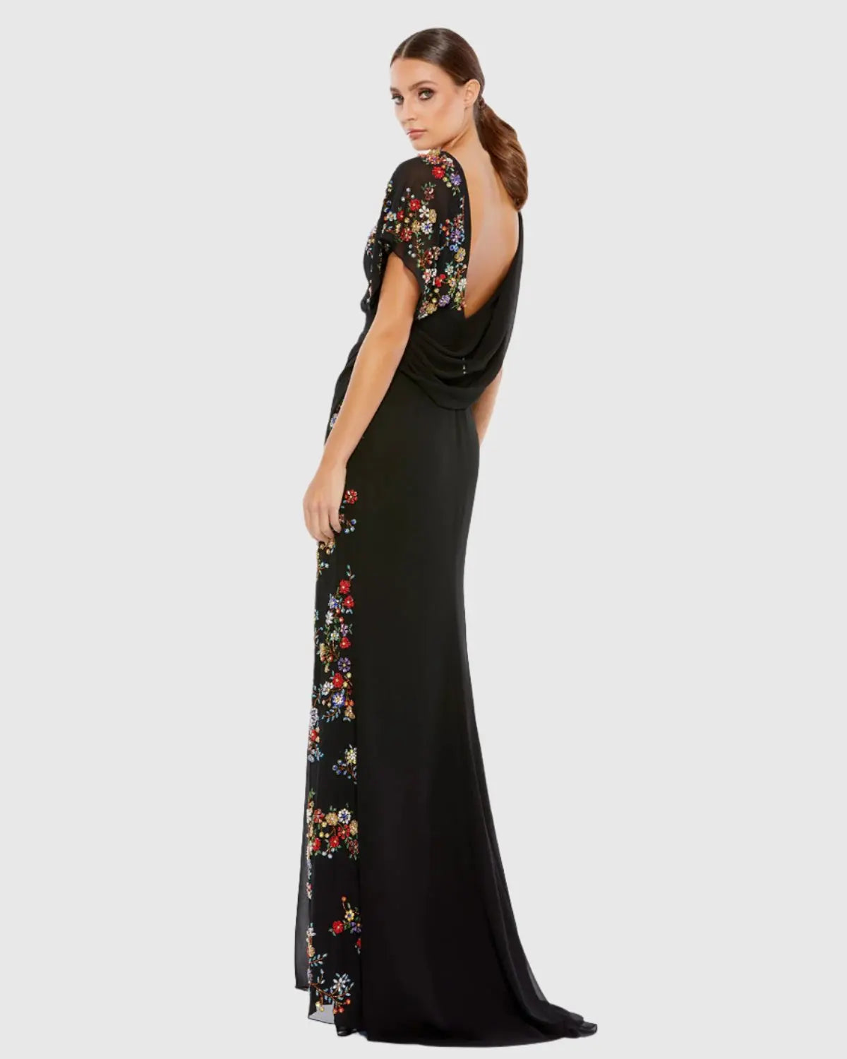 Faux Wrap Multi Colored Beaded Floral Gown - Mac Duggal