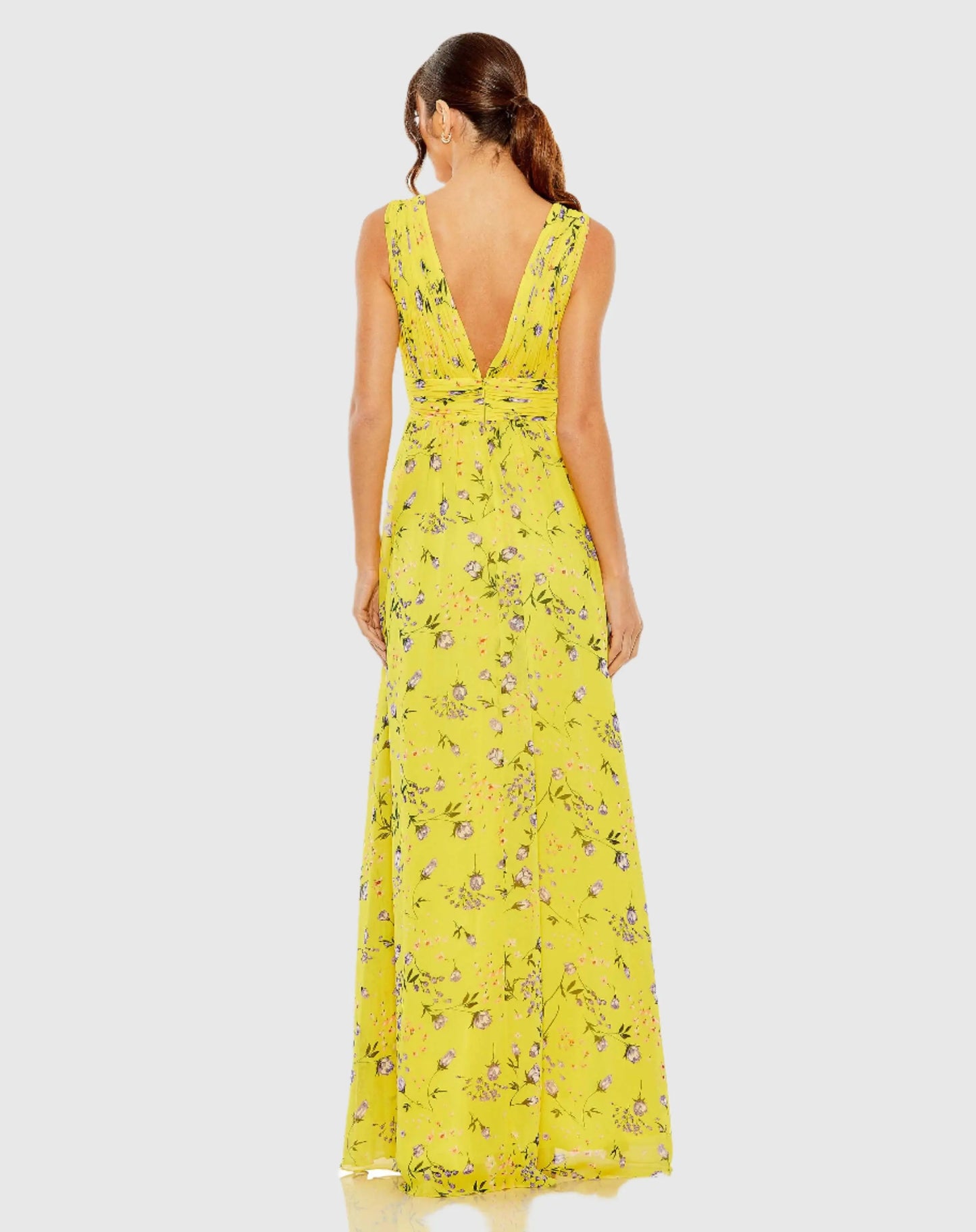 Floral Print V-Neck Ruched Gown - Mac Duggal