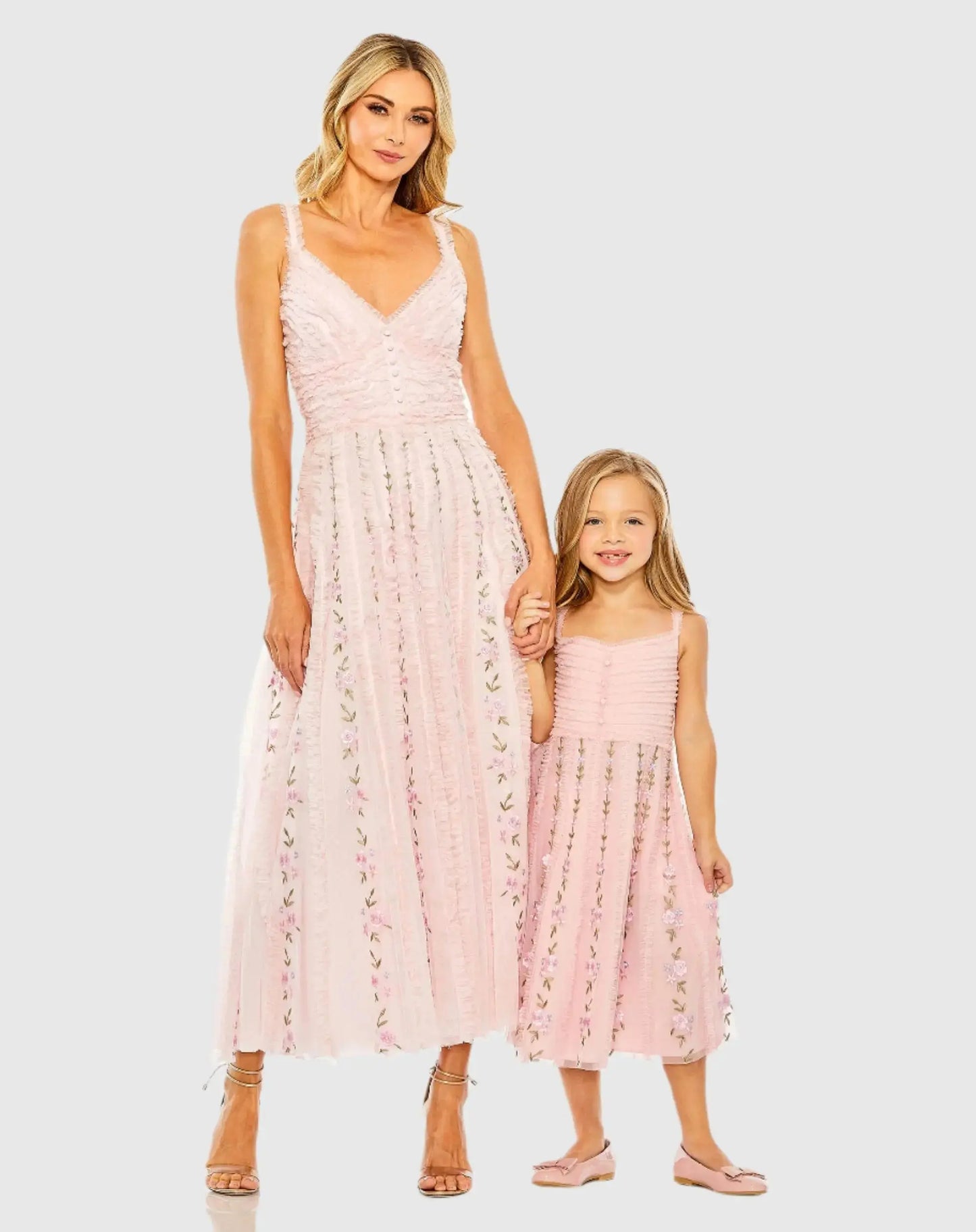 Girls Ruffle Floral Embroidered Detail Mini Dress - Mac Duggal