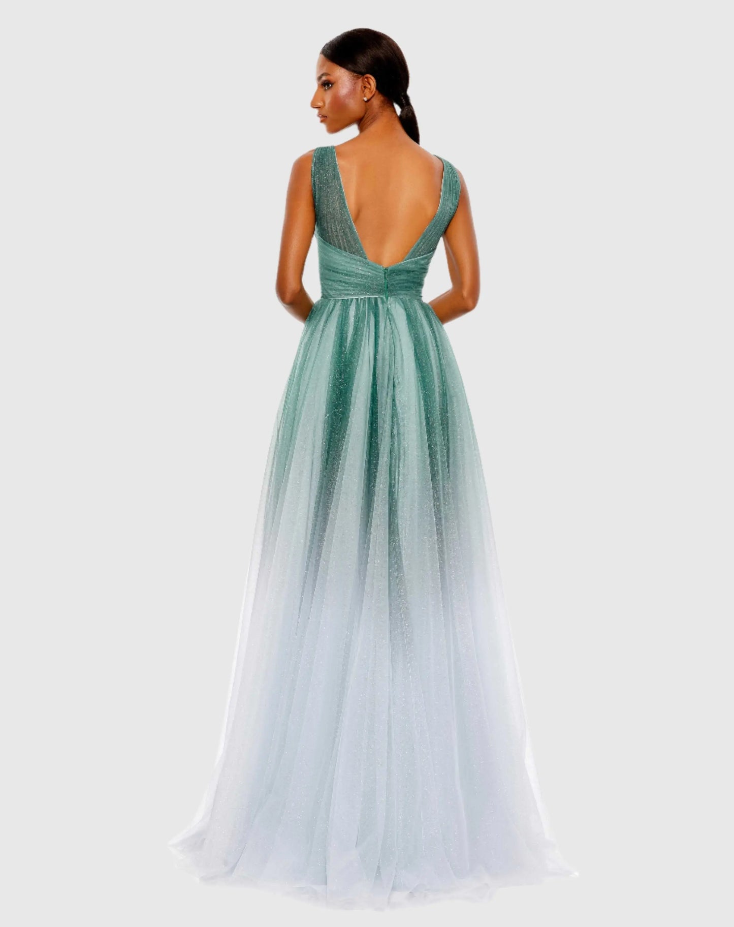 Glitter Ombre V Neck Sleeveless Gown - Mac Duggal
