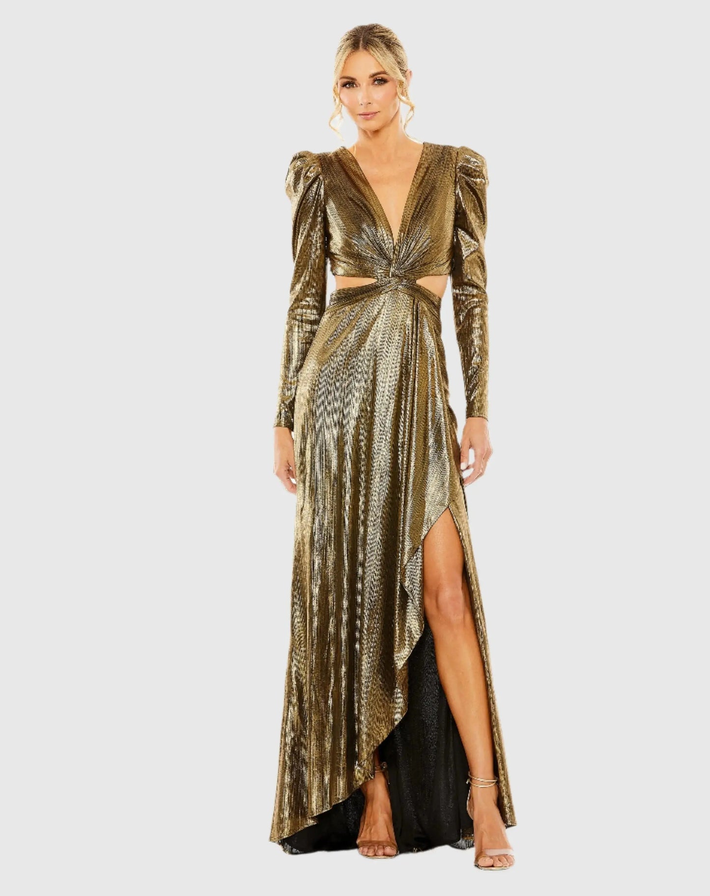 Princess Sleeve Cut Out Metallic Gown - Mac Duggal