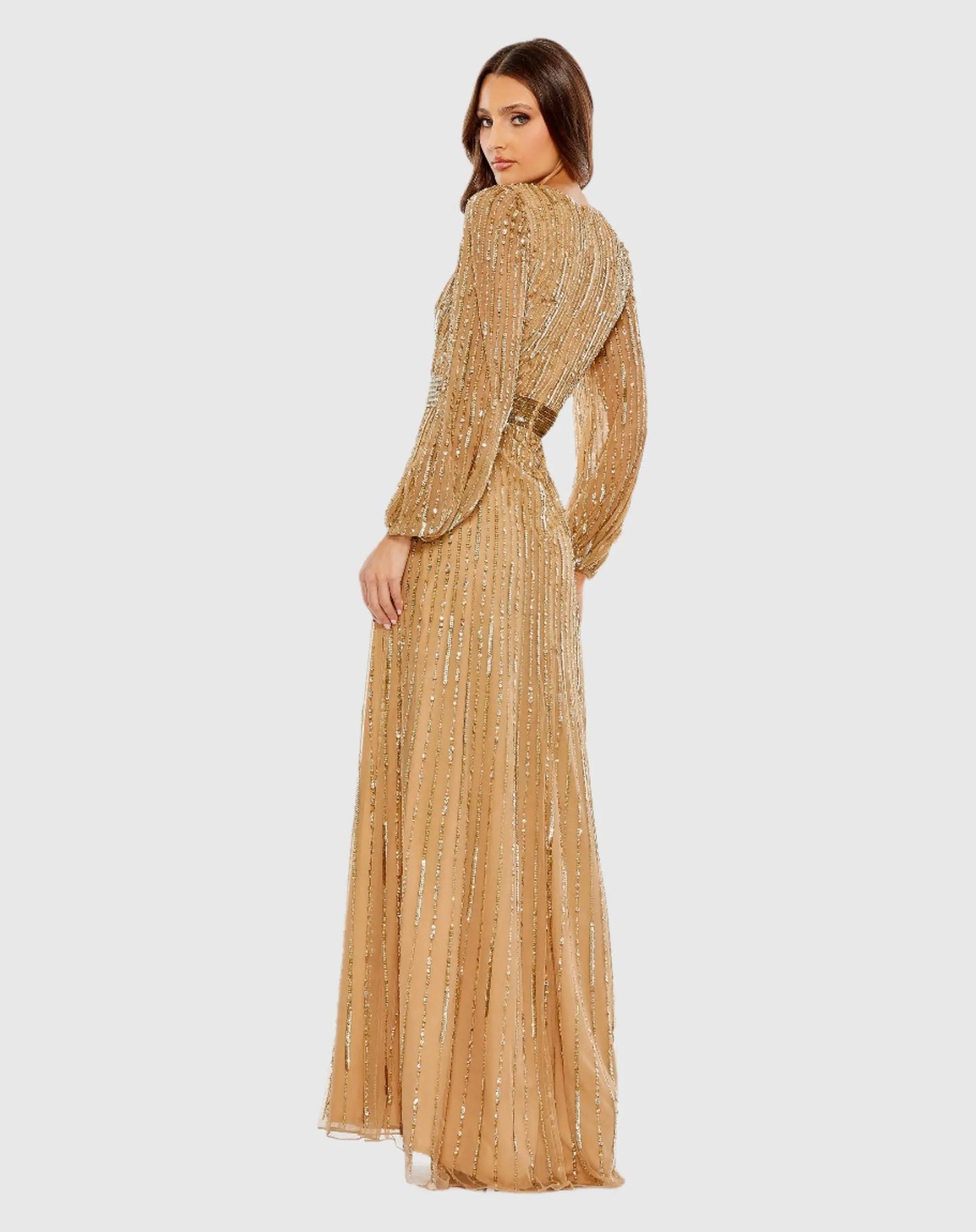 Sequined Wrap Over Puff Sleeve Gown - Mac Duggal