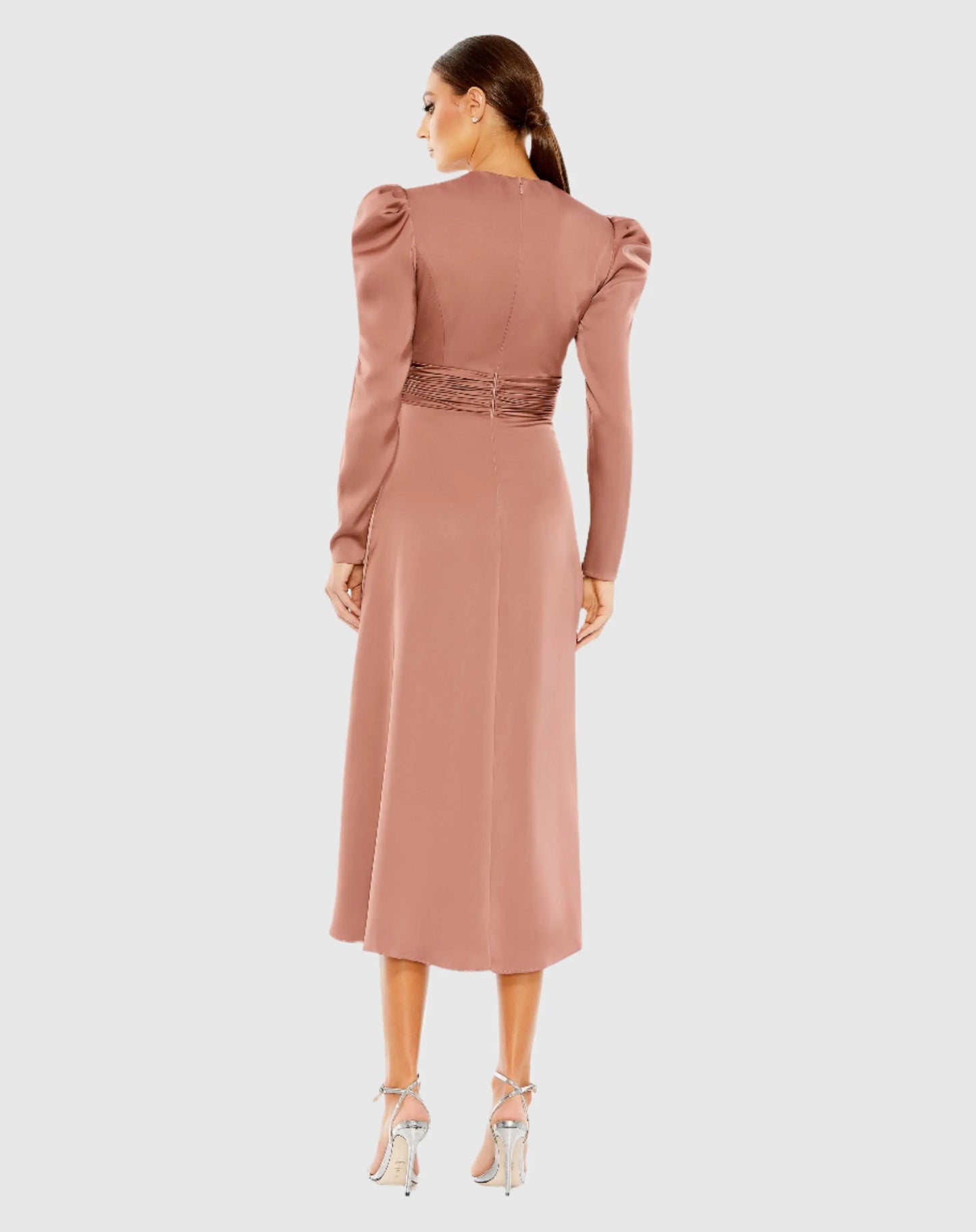 High Neck Long Sleeve Midi Dress - Mac Duggal