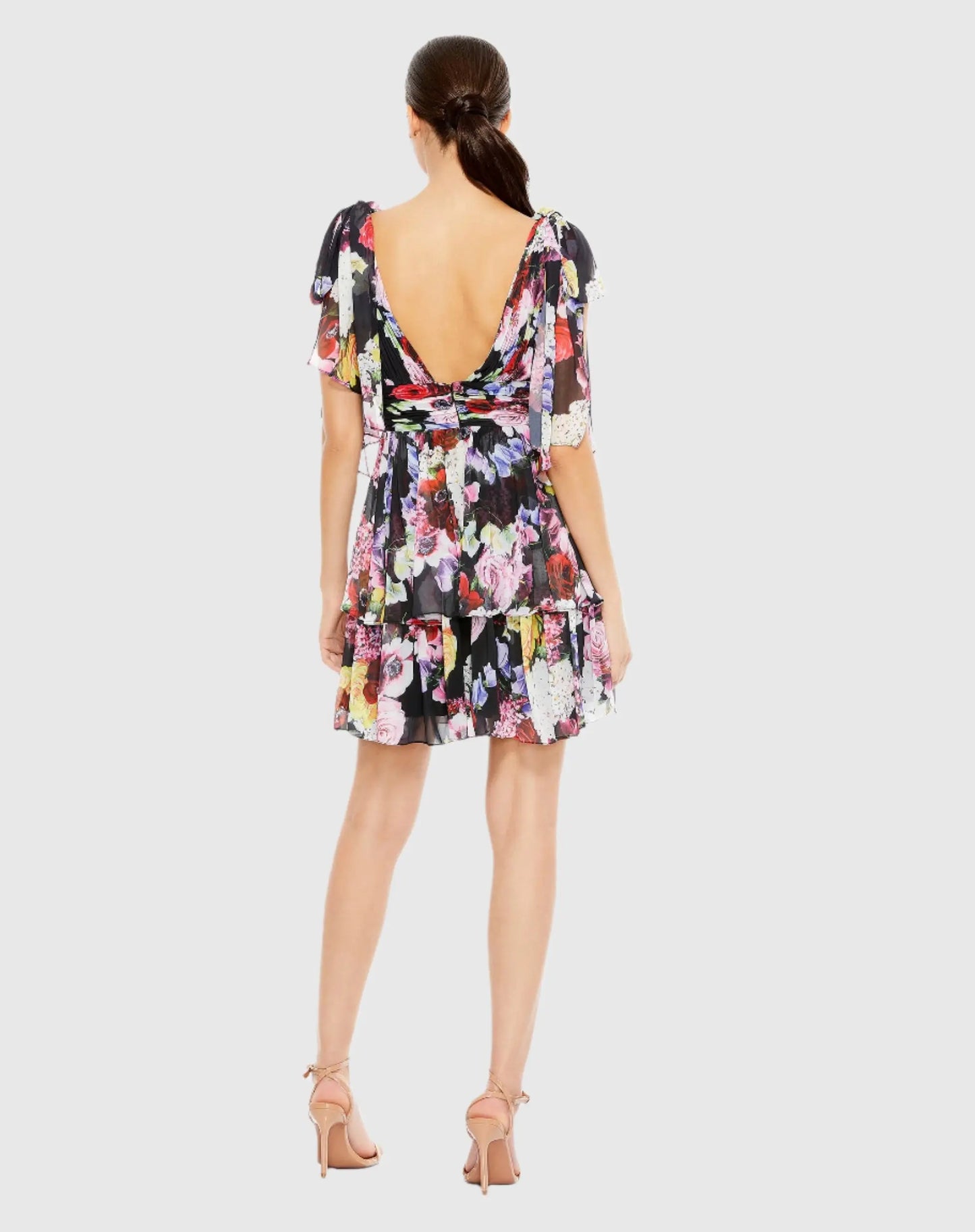 Floral Print Ruffled Sleeveless Soft Tie Dress - Mac Duggal