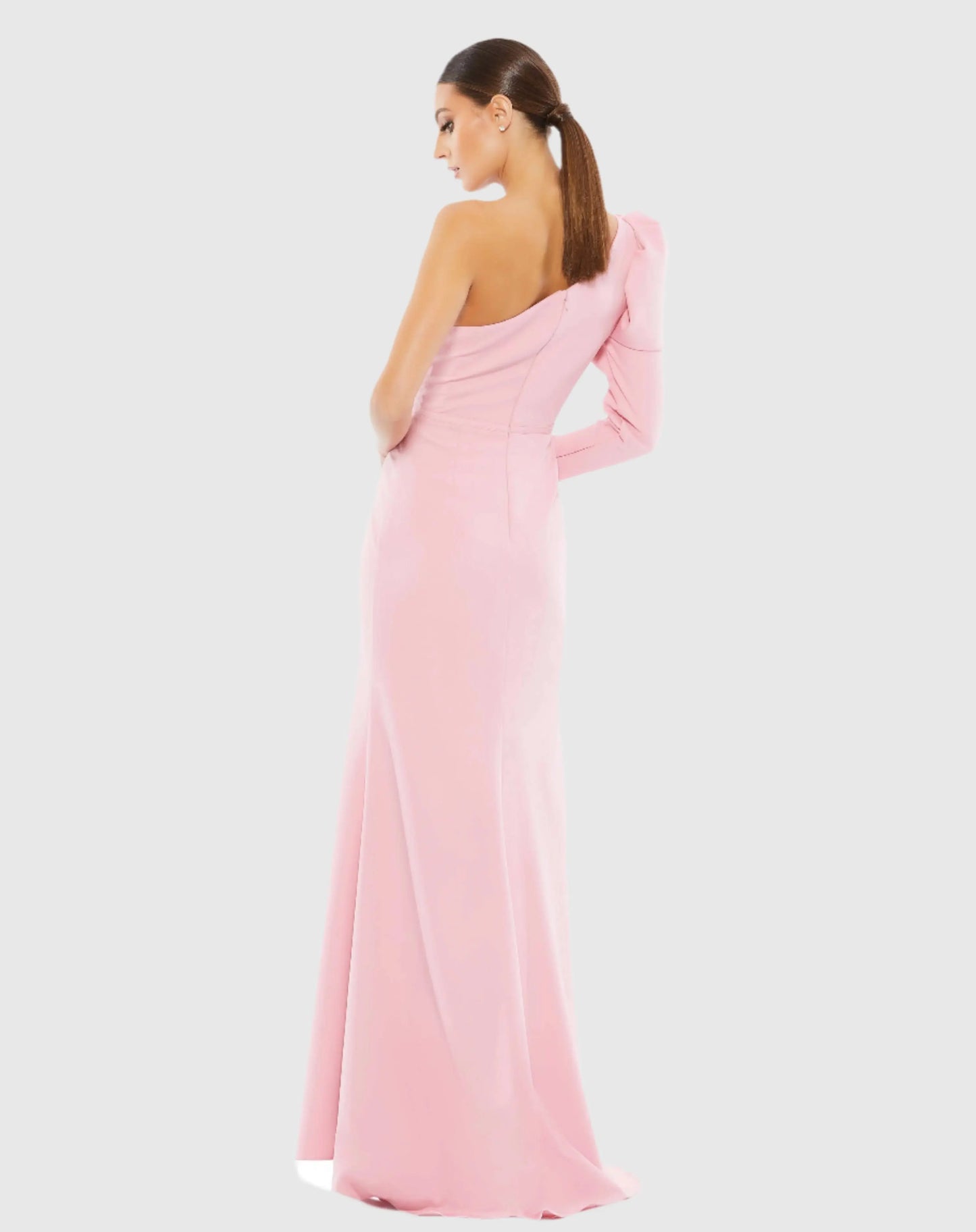 Pink One Shoulder Puff Sleeve Gown - Mac Duggal