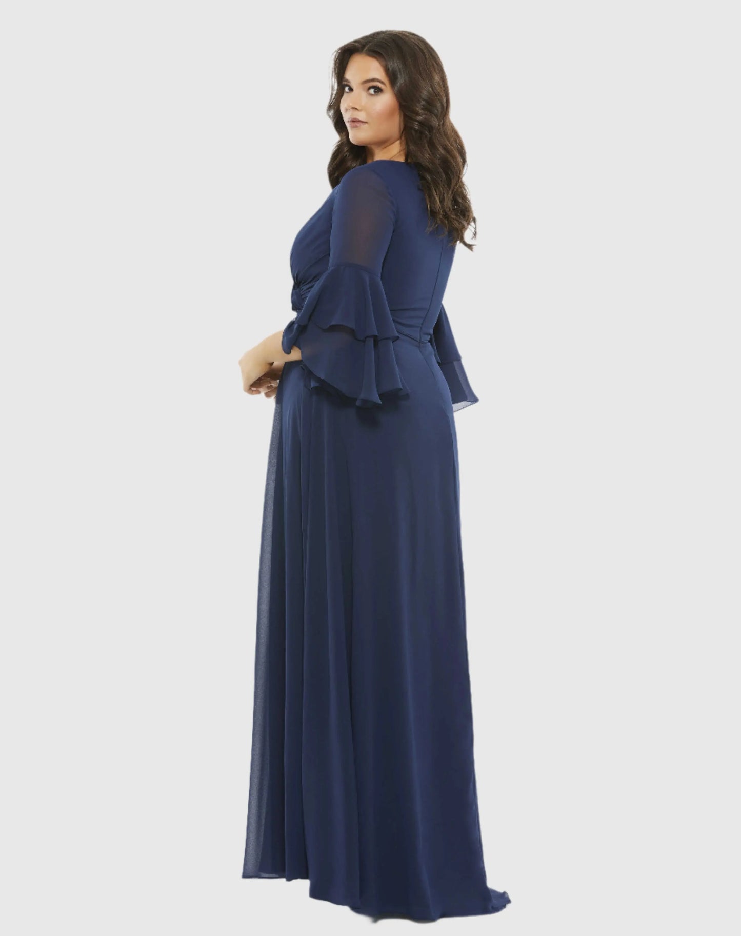 Pleated Bell Sleeve Chiffon Gown (Plus) - Mac Duggal