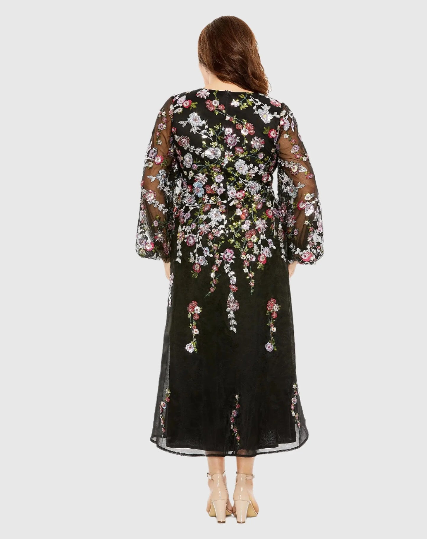 Puff Sleeve Embellished A Line Dress - Mac Duggal