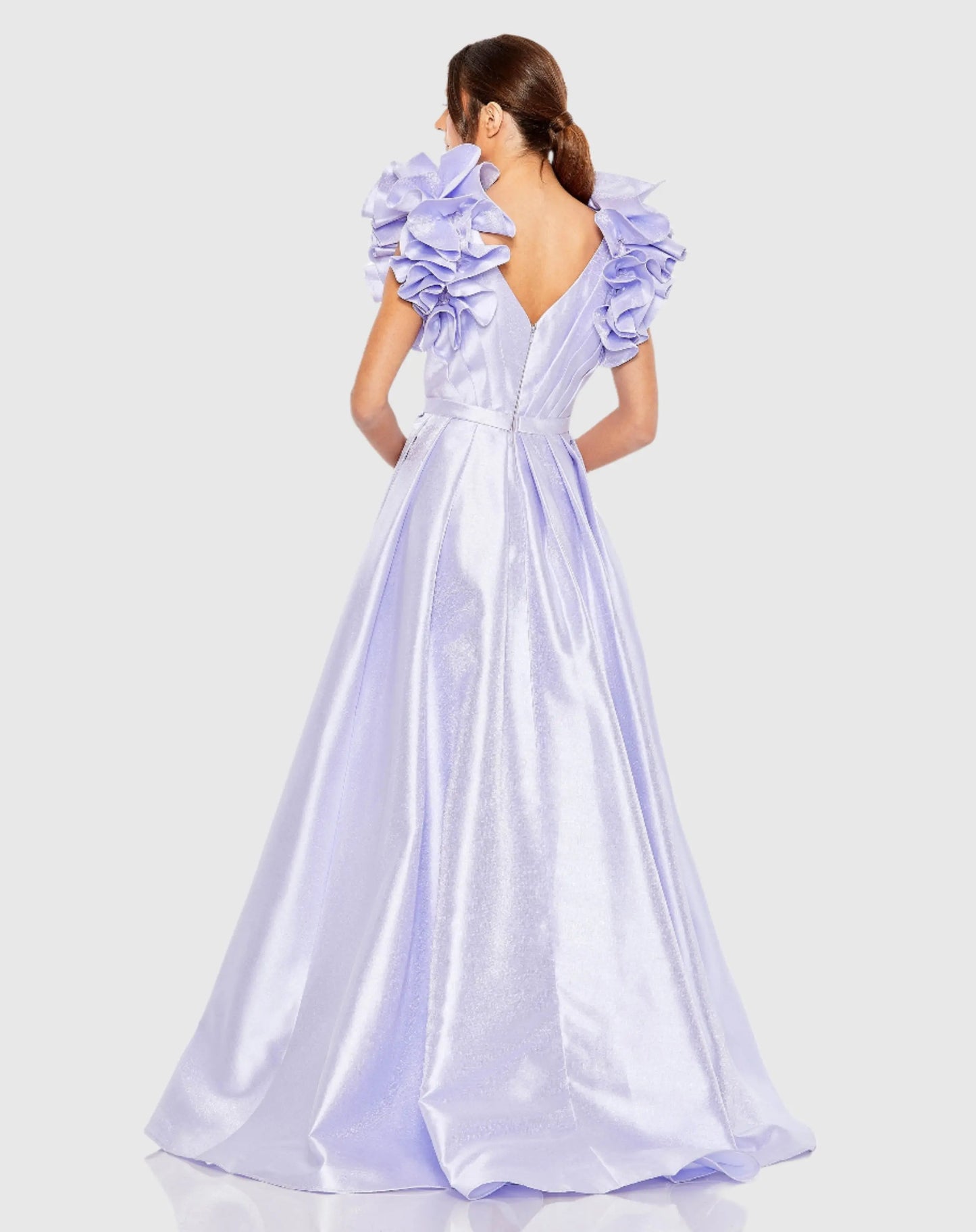 Flutter Sleeve V-Neck Ballgown with Slit - Mac Duggal
