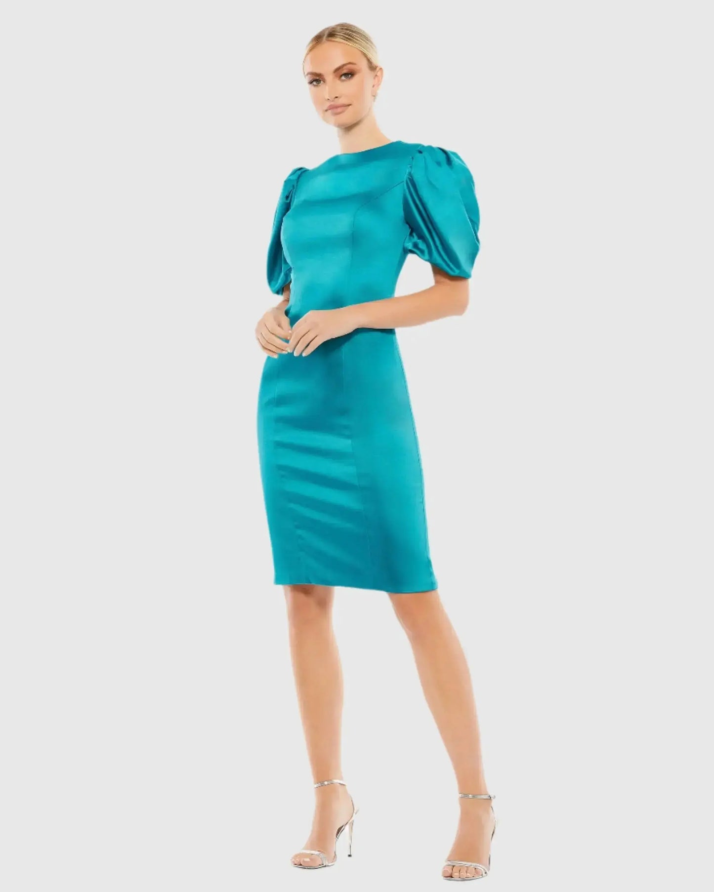 Satin Puff Sleeve Fitted Mini Dress - Mac Duggal