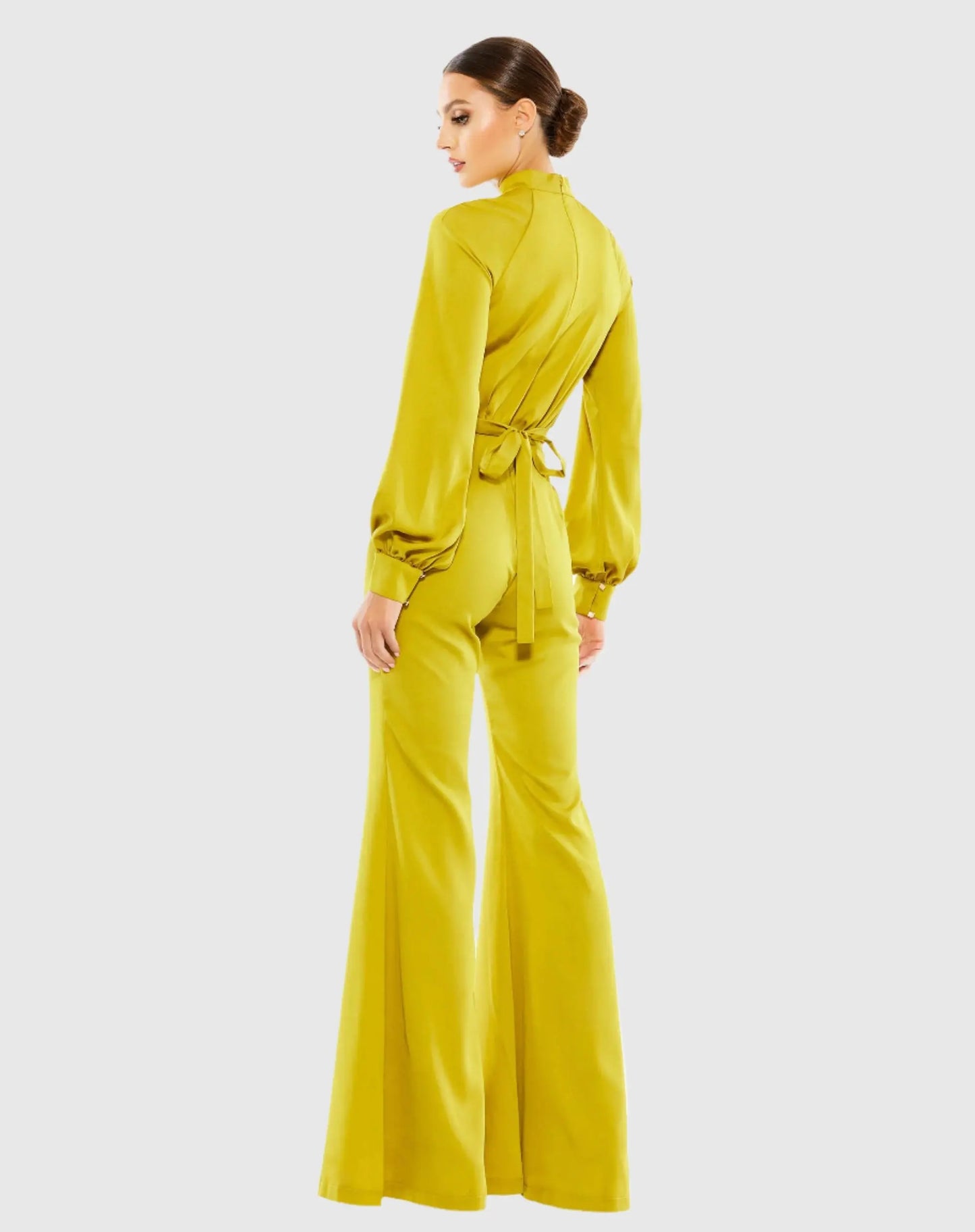 Satin Raglan Long Sleeve High Neck Jumpsuit - Mac Duggal