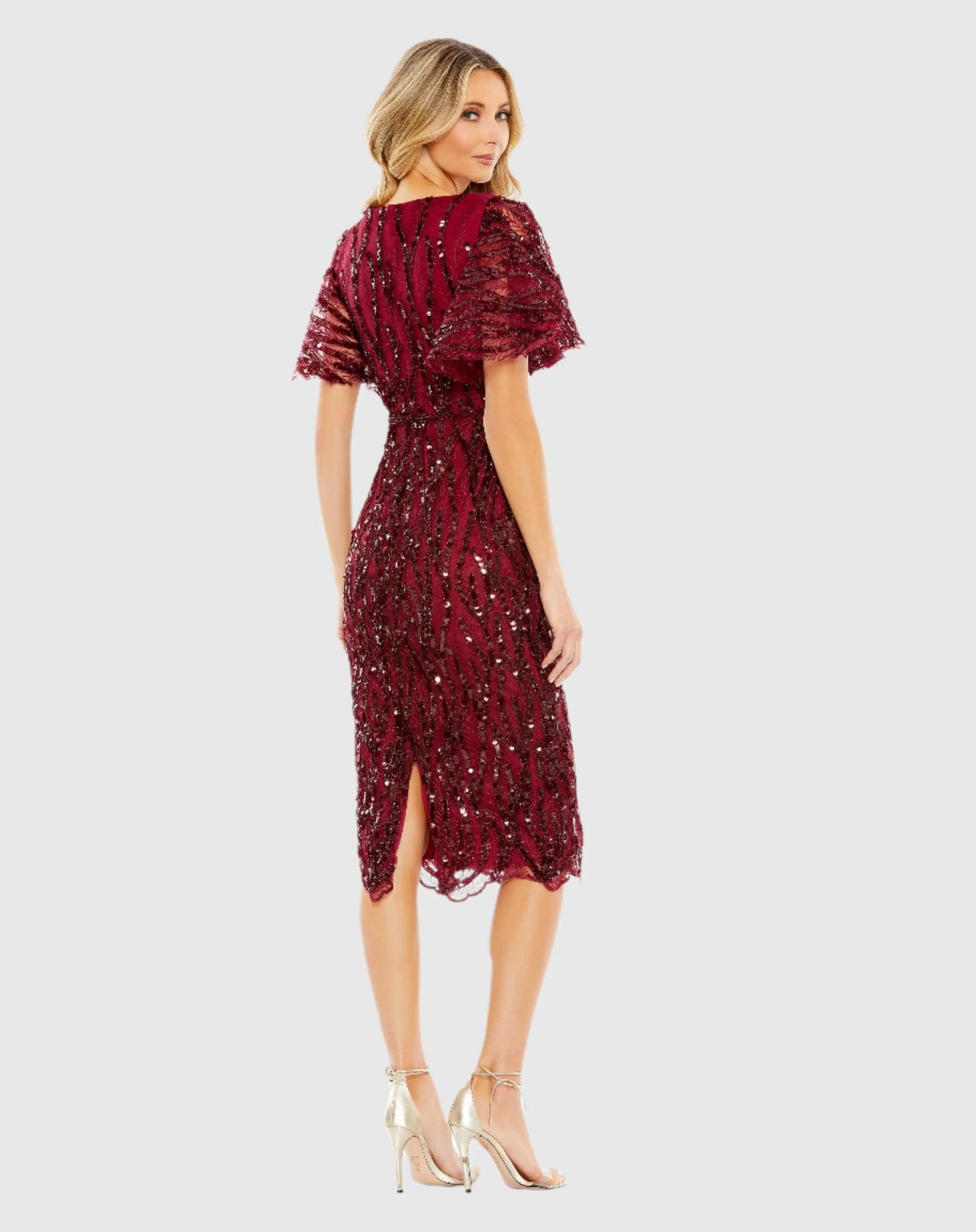 Sequin Embroidered Butterfly Sleeve Dress - Mac Duggal