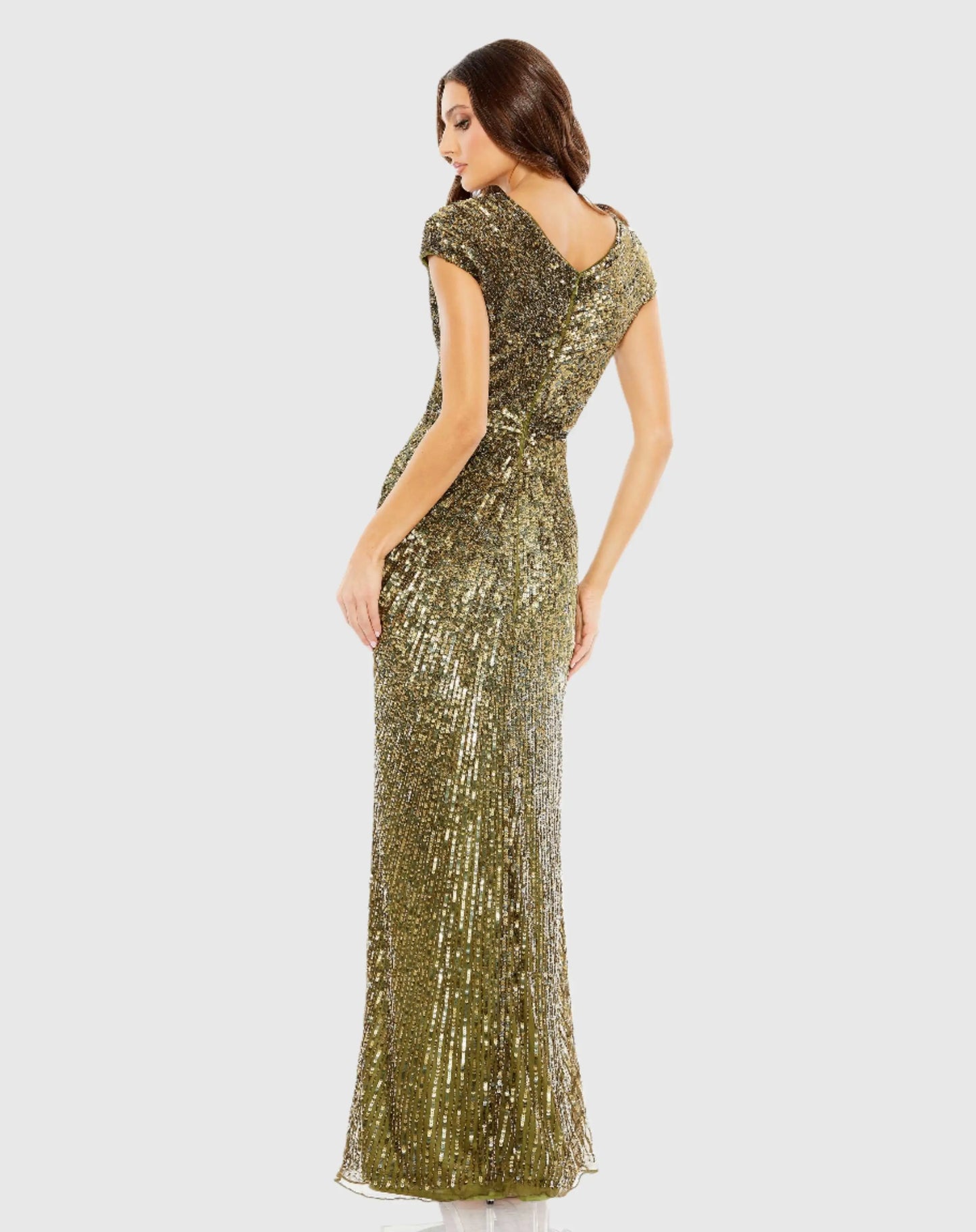 Sequined Faux Wrap Cap Sleeve Gown - Mac Duggal