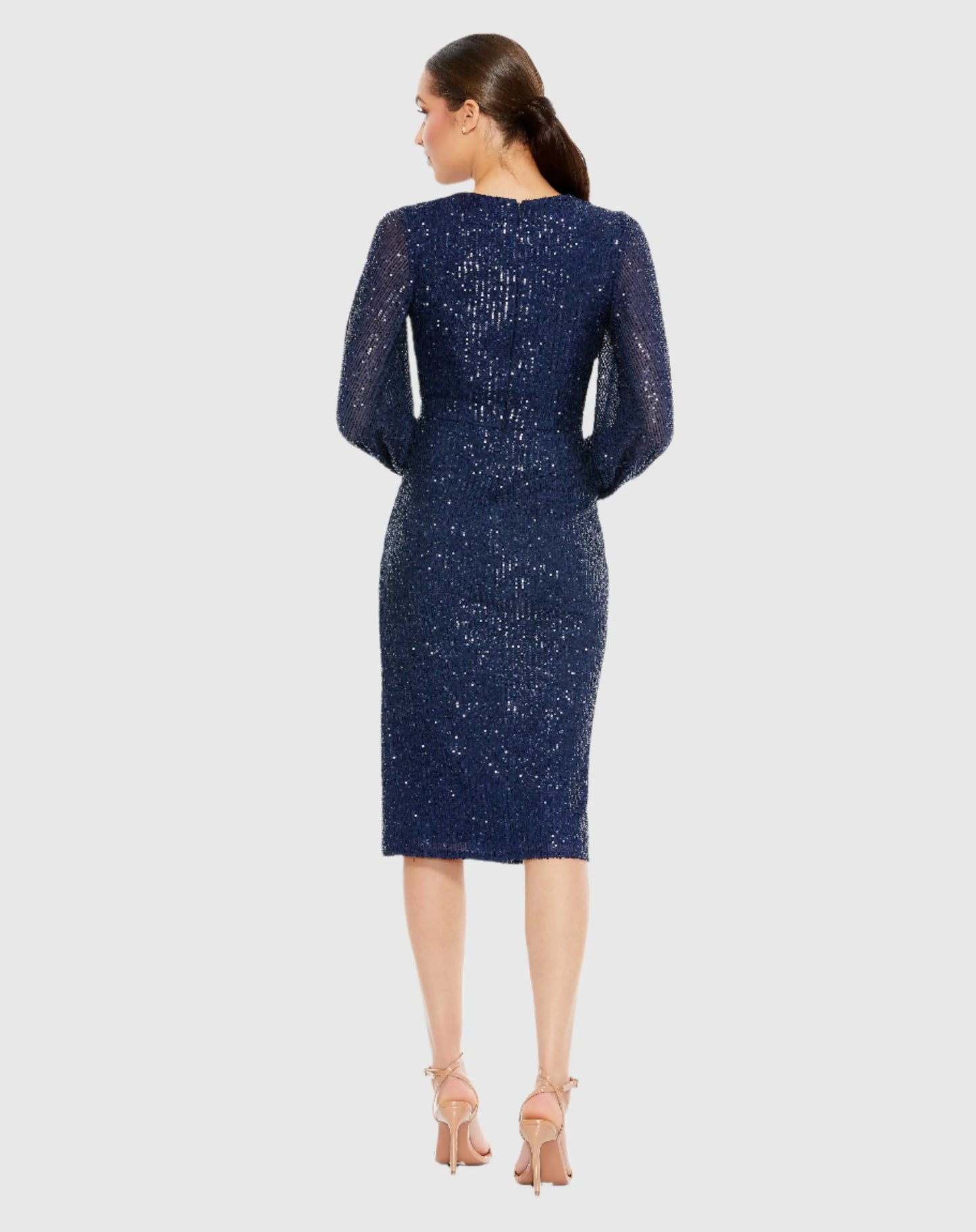 Sequined Puff Sleeve High Neck Dress - FINAL SALE - Mac Duggal