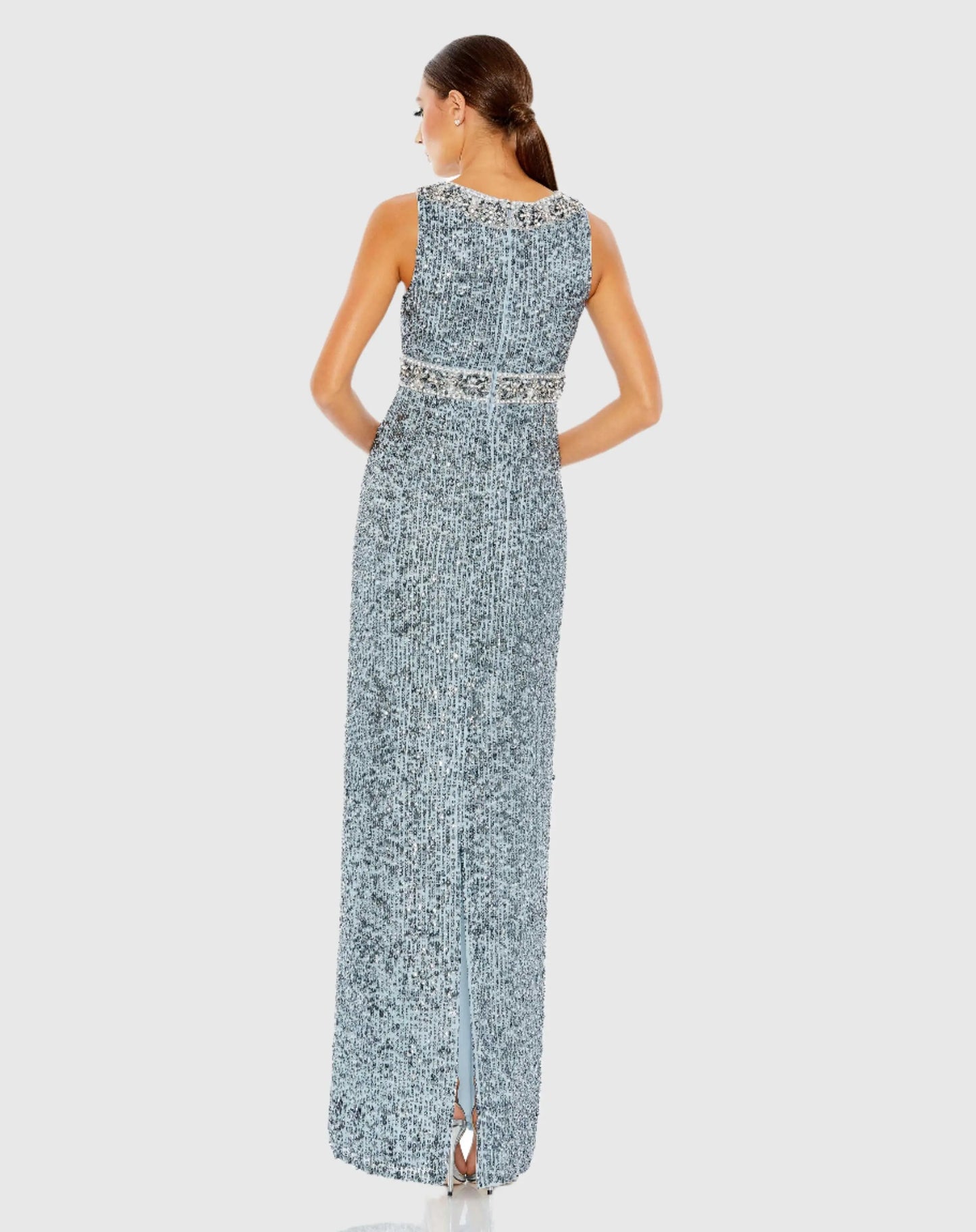 Sequined Sleeveless Embellished Neckline Gown - Mac Duggal