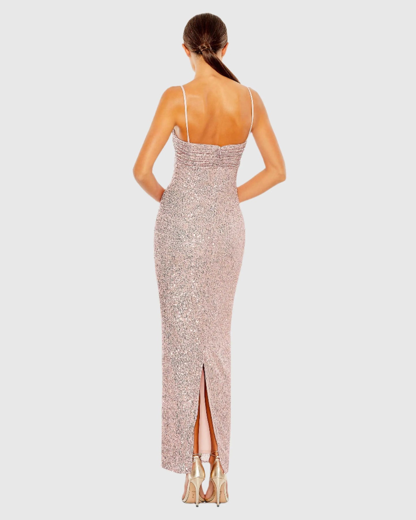 Sequined Strapless Faux Bow Column Gown - Mac Duggal