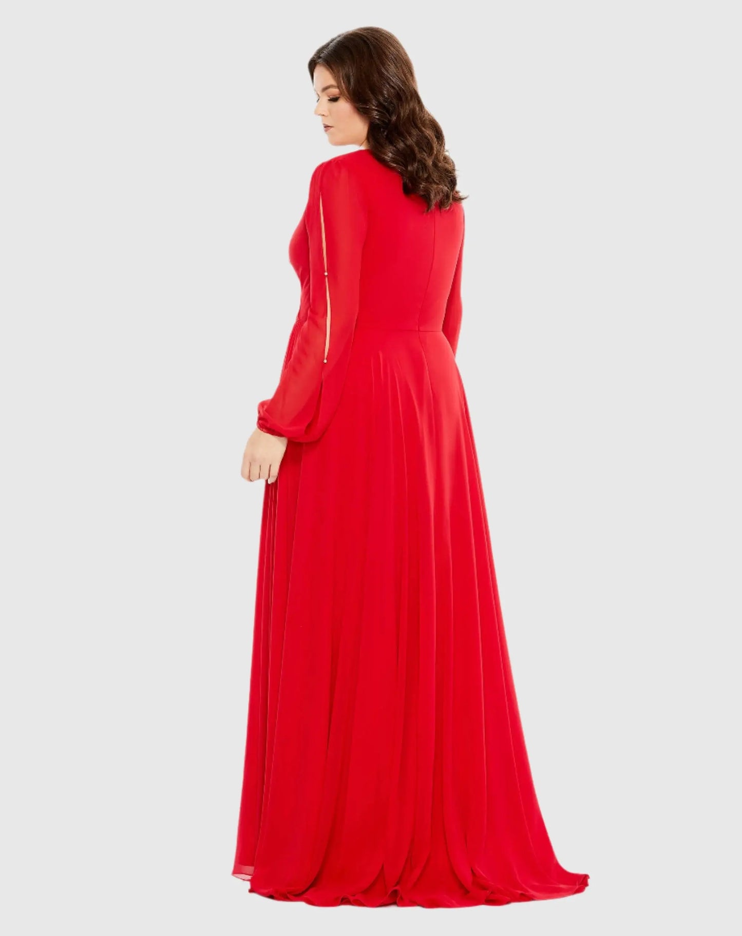 Split Puff Sleeve Faux Wrap A Line Gown - Mac Duggal