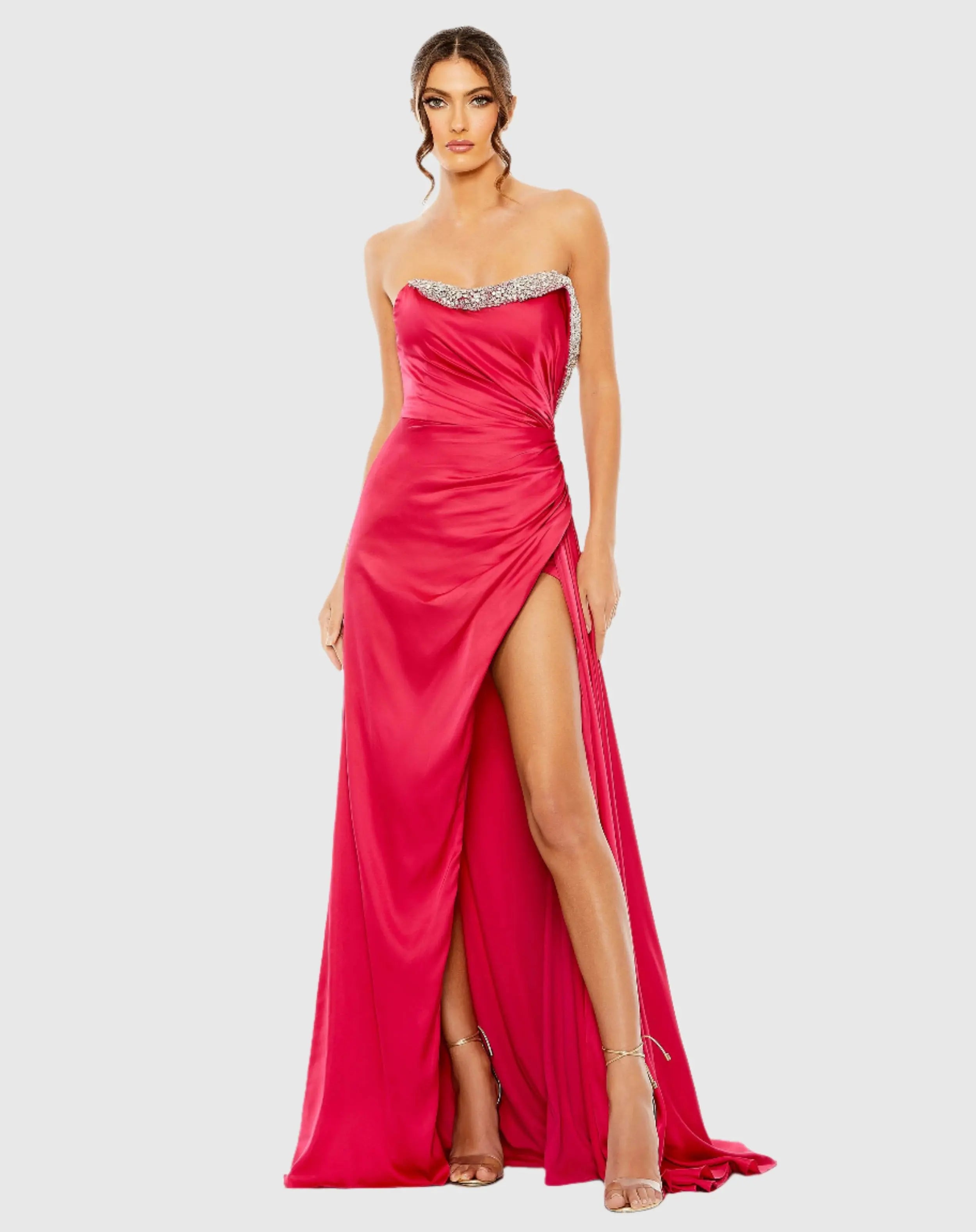 mac duggal pink strapless dress Mac Duggal Women's Floral Lace Strapless A-Line Midi-Dress - Blush