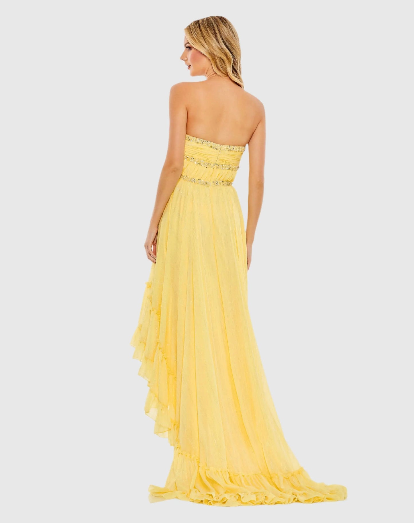 Yellow Beaded Ruffle High Low Gown - Mac Duggal