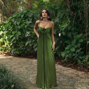 Ieena for Mac Duggal Metallic Green Sleeveless Evening Gown