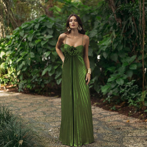 Ieena for Mac Duggal Metallic Green Sleeveless Evening Gown