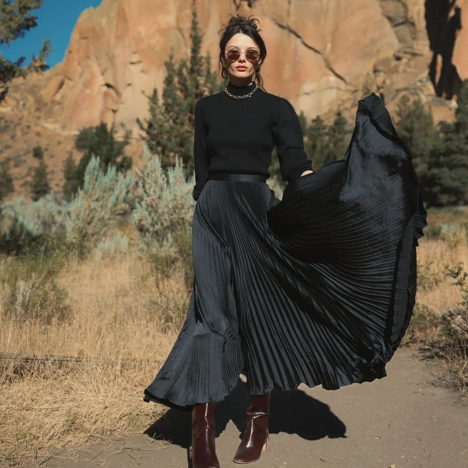 パープルビーズハイネックビショップスリーブサテンガウン - Mac