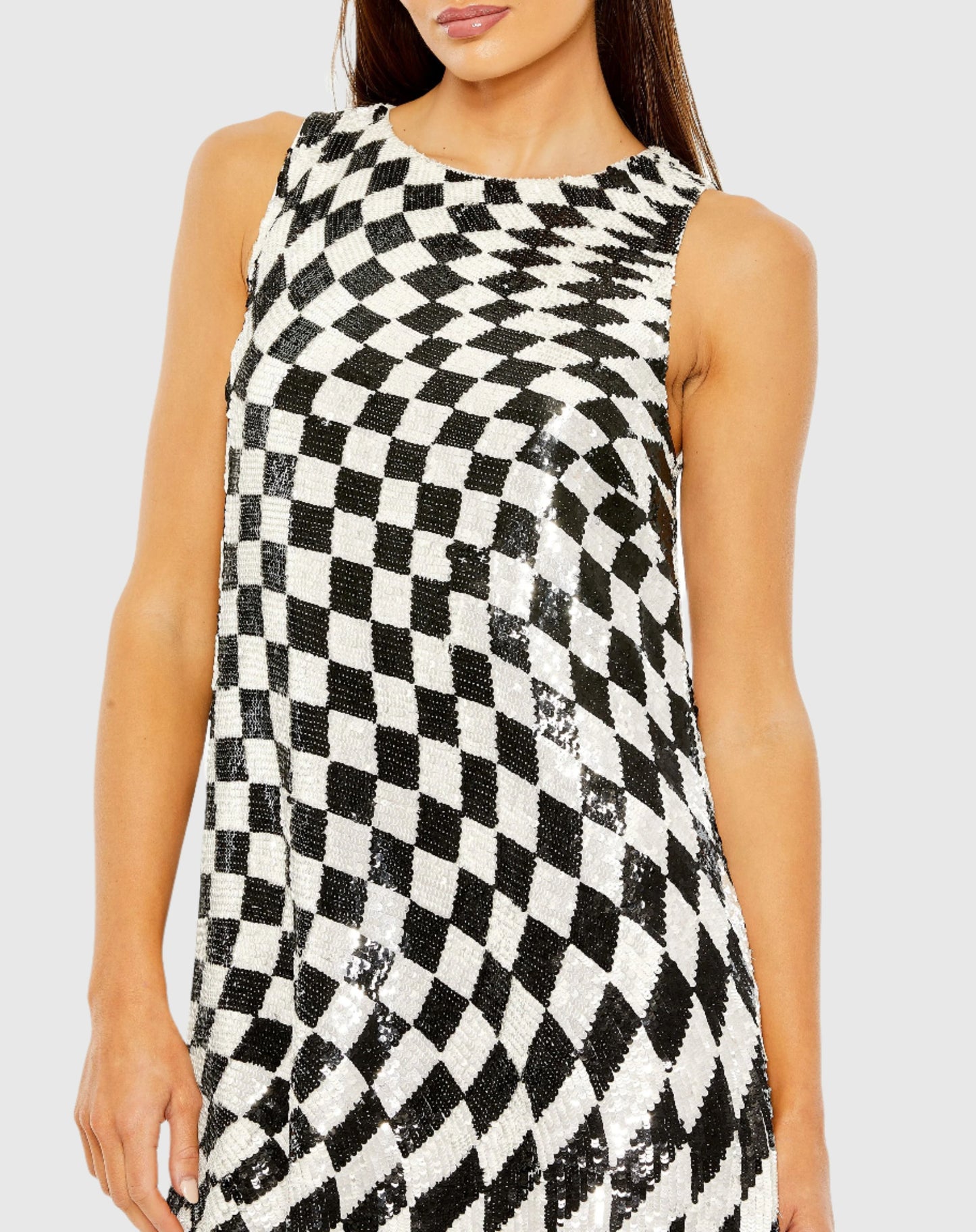 Sleeveless A-Line Sequin Checkered Mini Dress