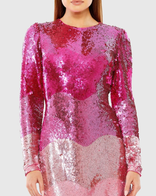 Long Sleeve Ombre Sequin Mini Dress