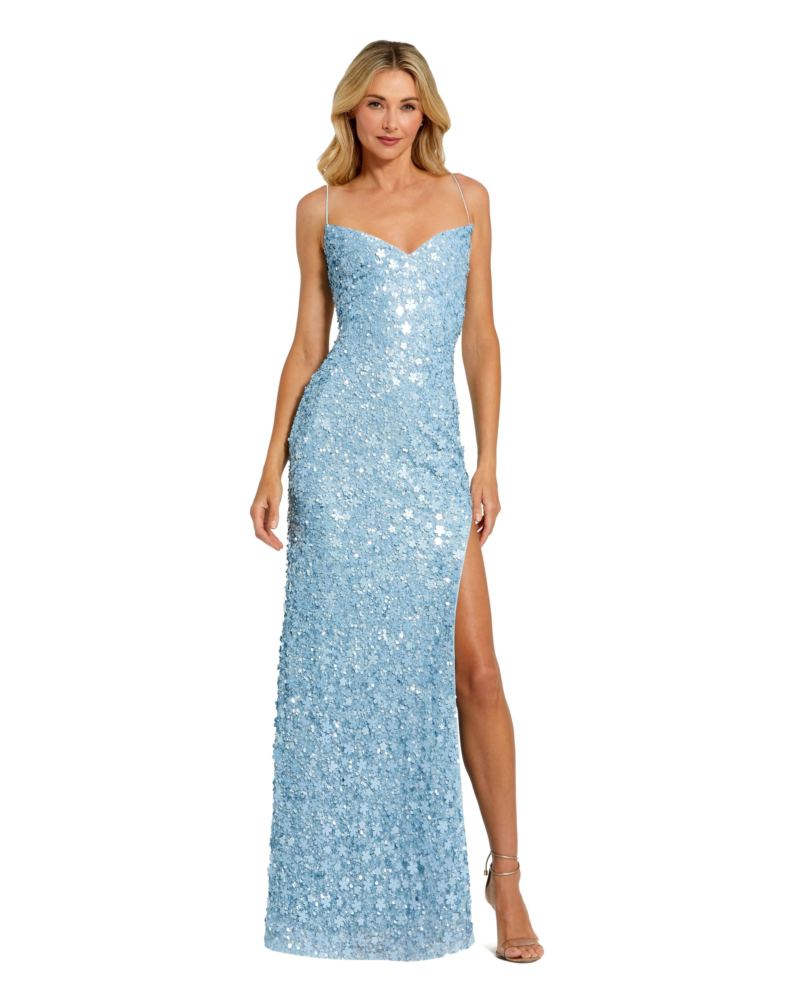 Embellished Spaghetti Strap Sweetheart Gown with Slit